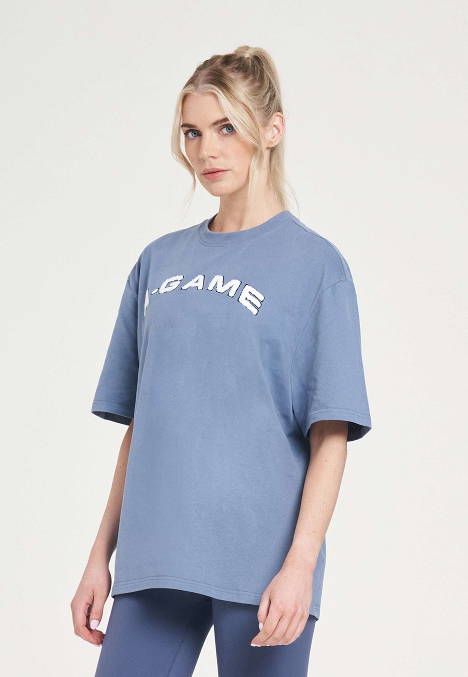 T-shirt rilassata con logo in ciniglia da donna A-Game - Blu elementare