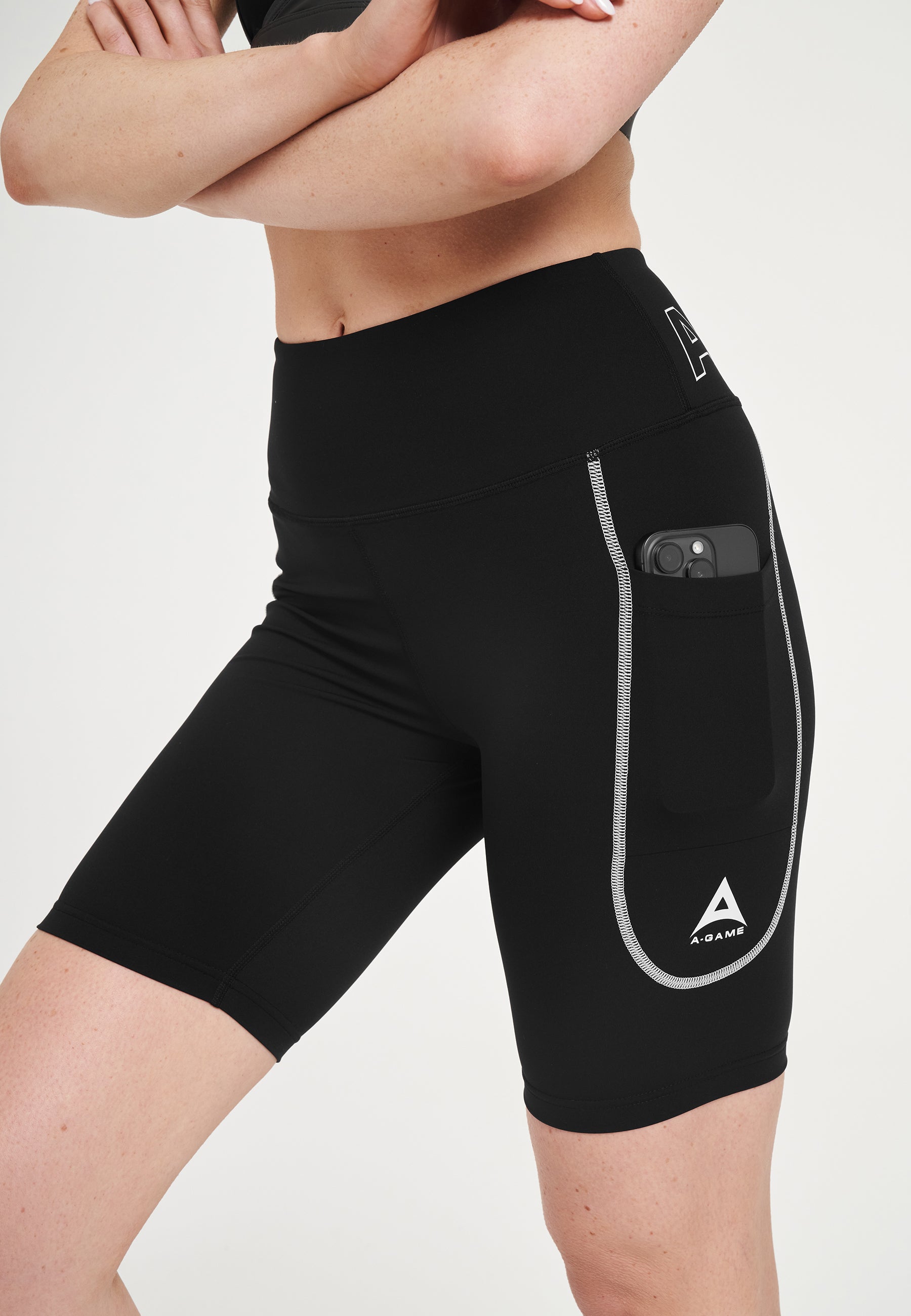 Pantaloncini da motociclista a vita alta A-Game da donna - Neri