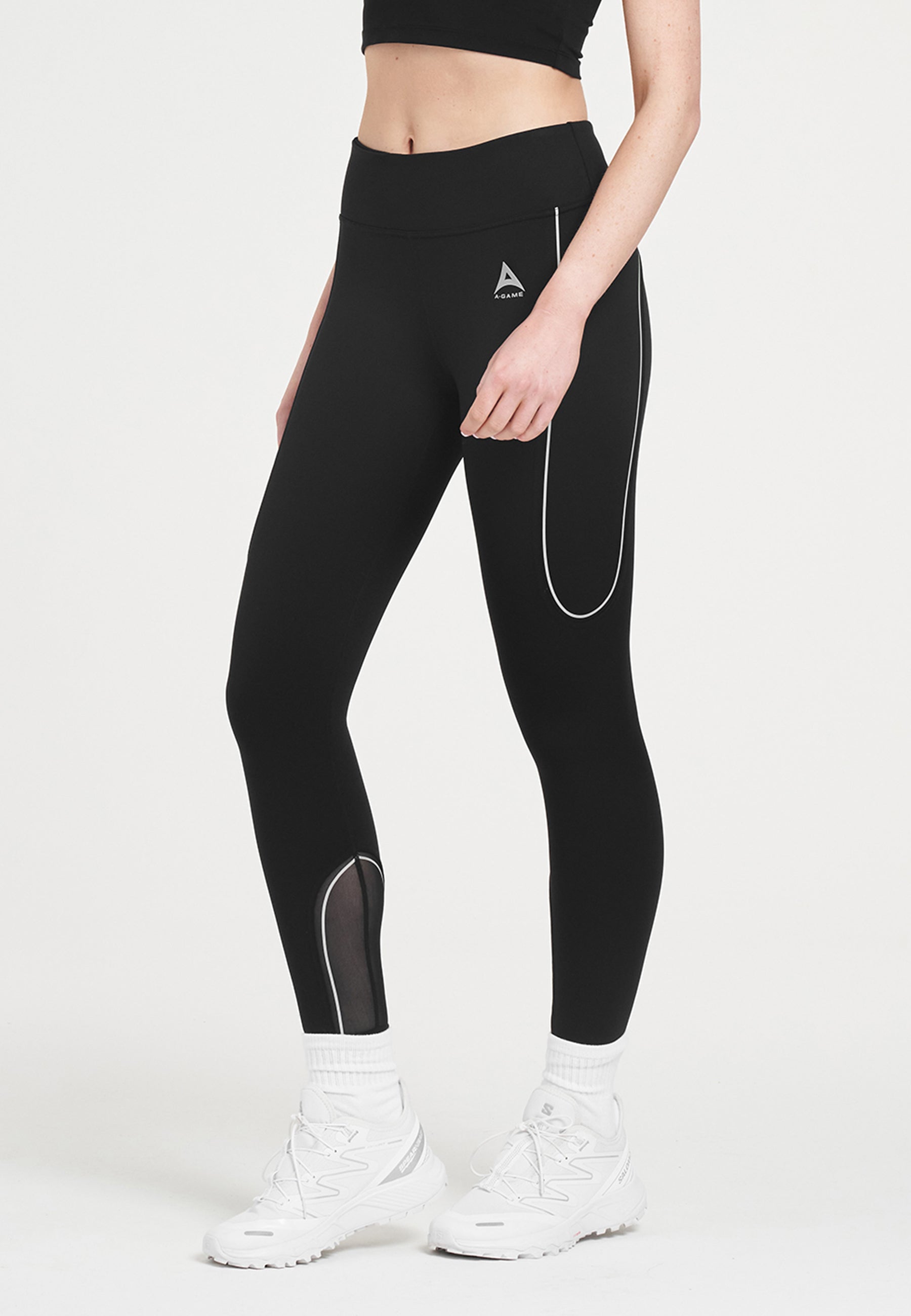 Leggings da corsa riflettenti a vita alta A-Game da donna - Neri