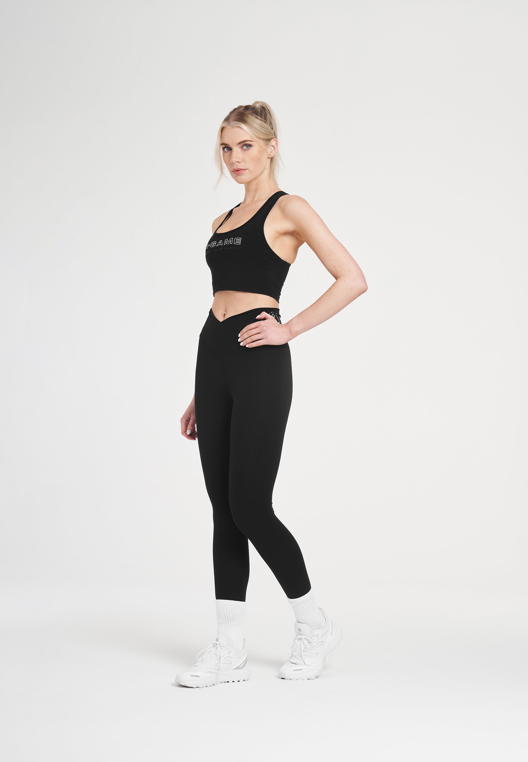 Leggings da yoga avvolti a vita alta A-Game da donna - Neri