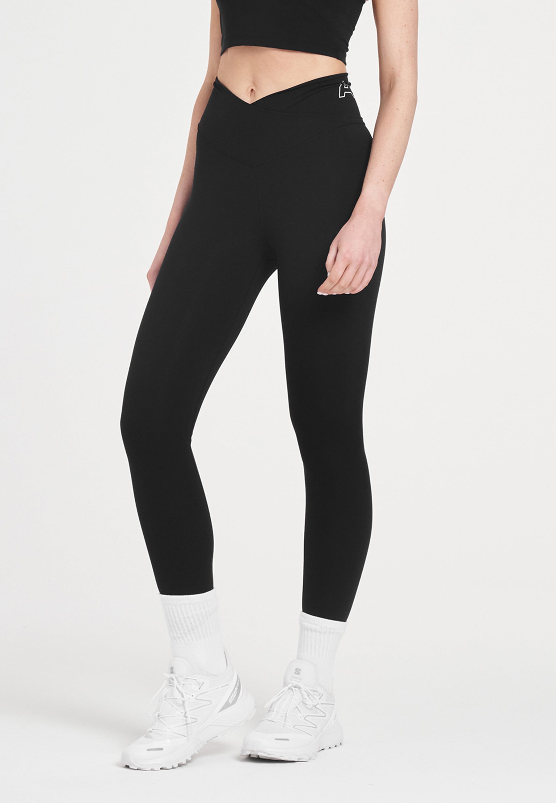 Leggings da yoga avvolti a vita alta A-Game da donna - Neri