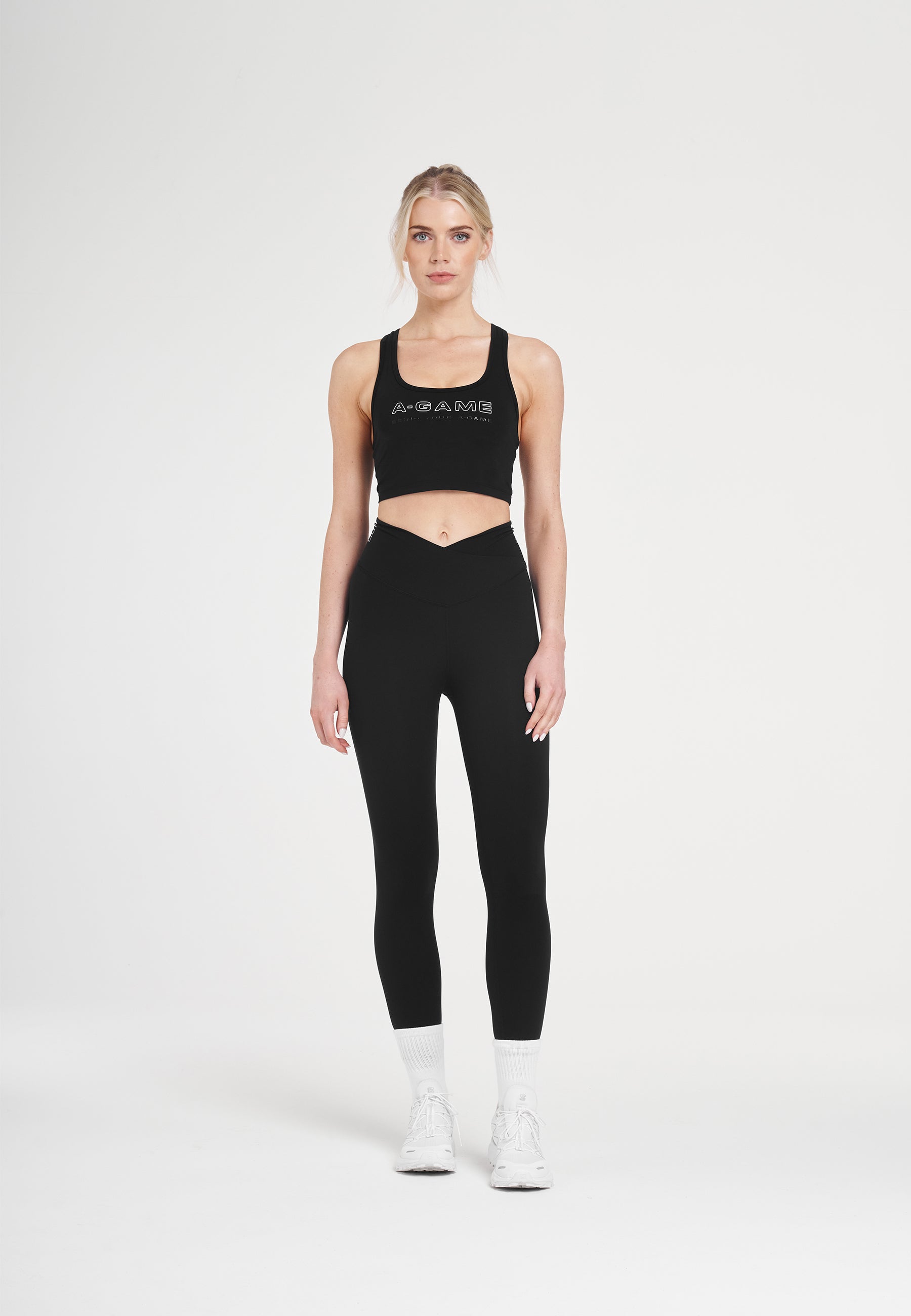 Leggings da yoga avvolti a vita alta A-Game da donna - Neri