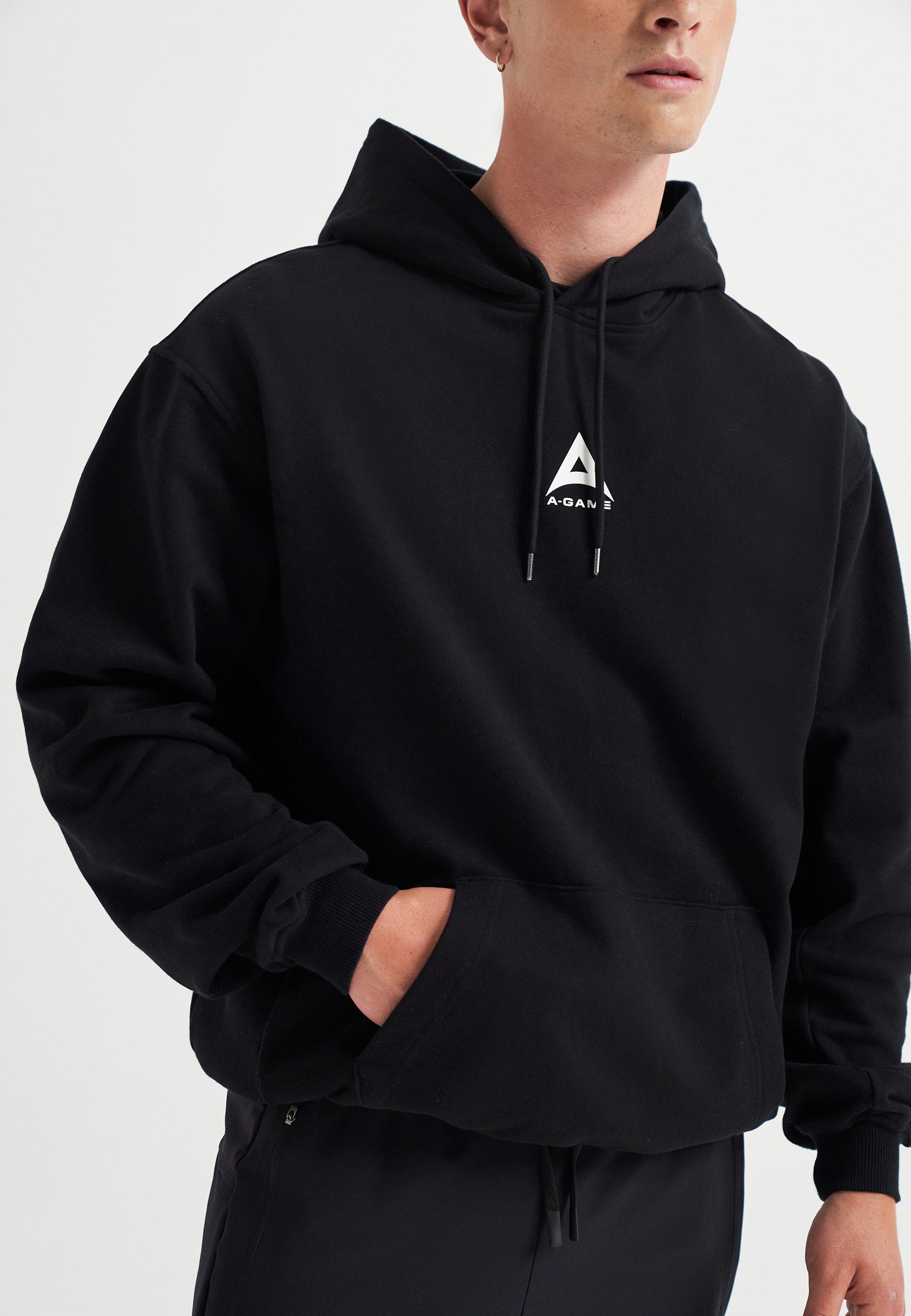 SWEAT À CAPUCHE DÉCONTRACTÉ GRAPHIQUE AVEC LOGO A-GAME POUR HOMMES - NOIR