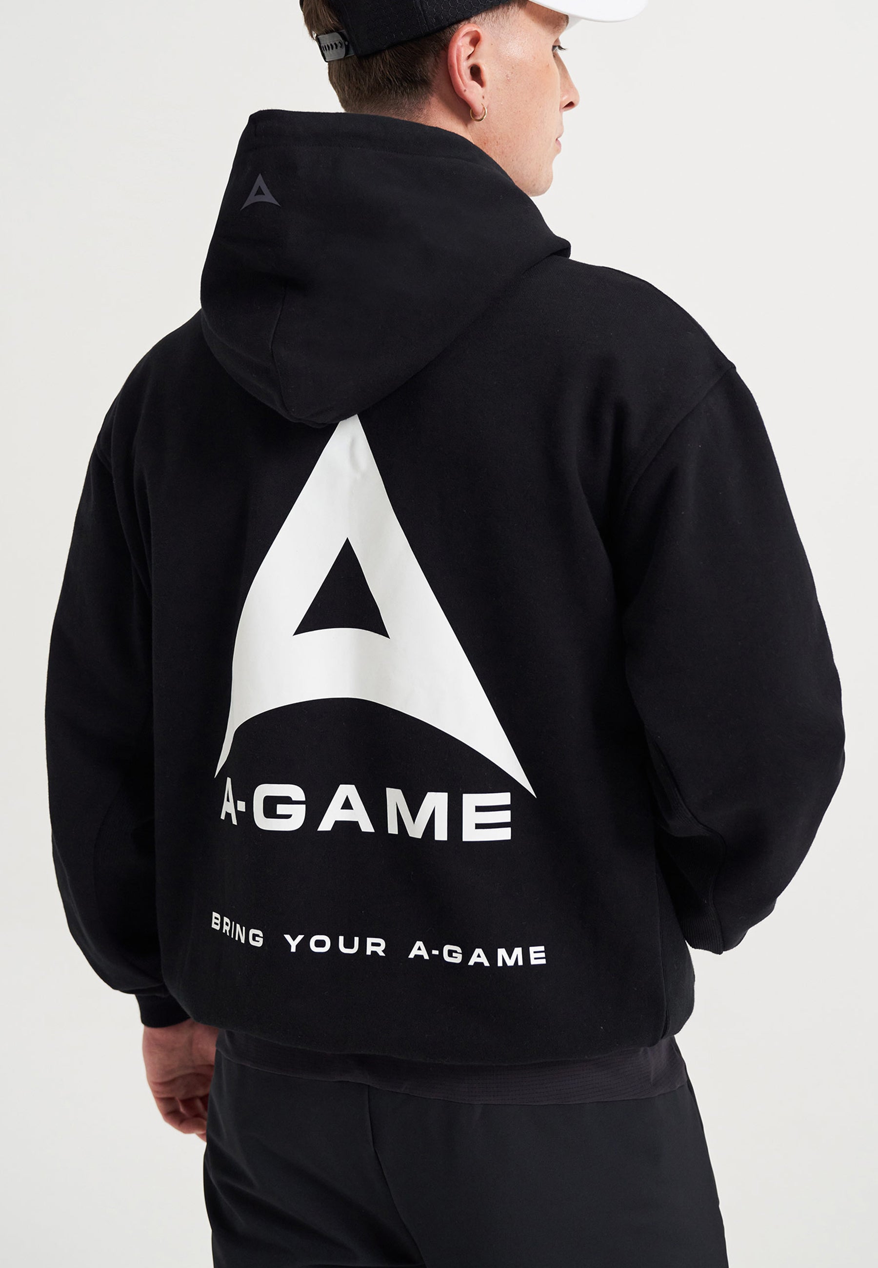 SWEAT À CAPUCHE DÉCONTRACTÉ GRAPHIQUE AVEC LOGO A-GAME POUR HOMMES - NOIR
