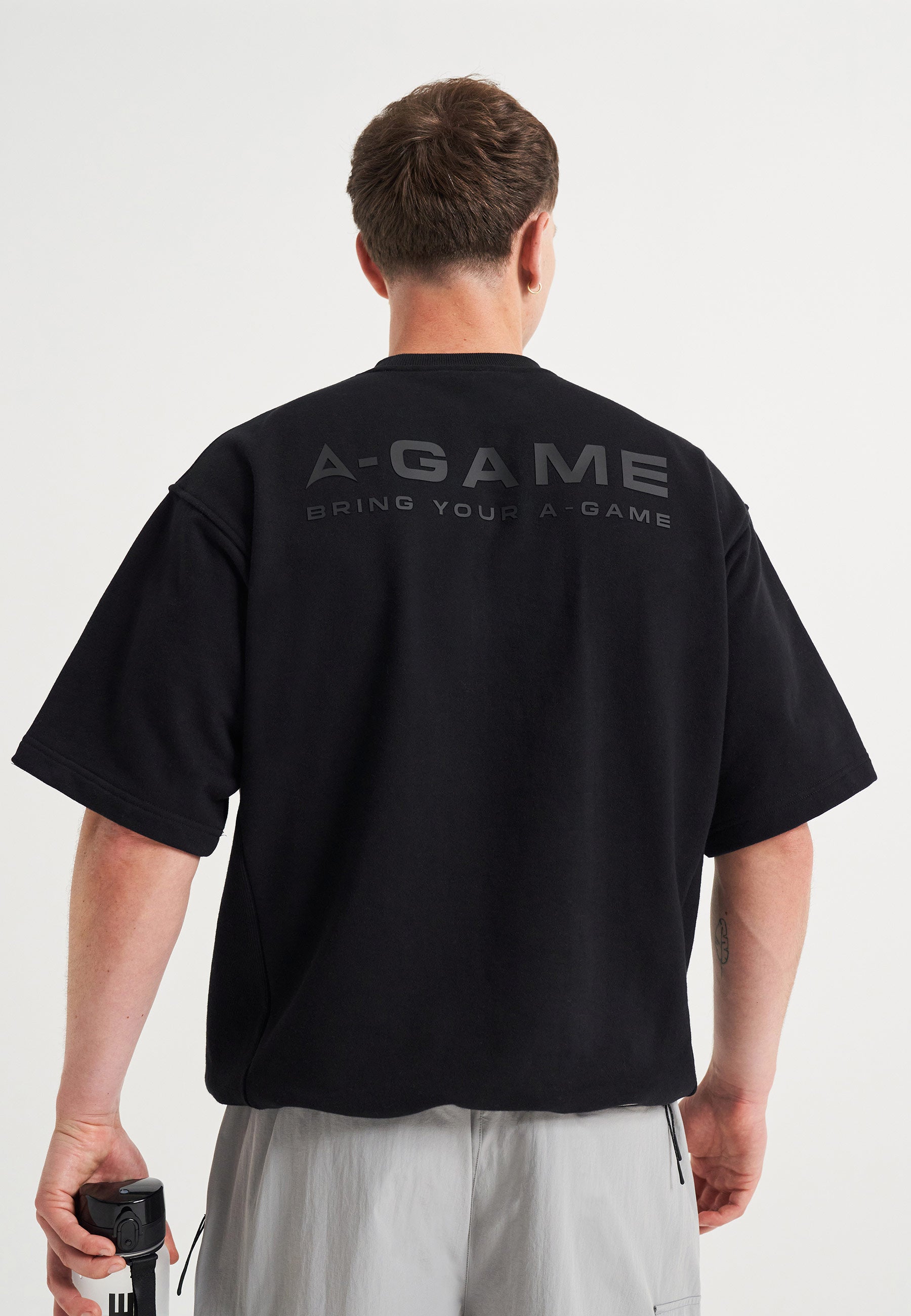 Felpa a maniche corte con logo grafico A-Game da uomo - Nera