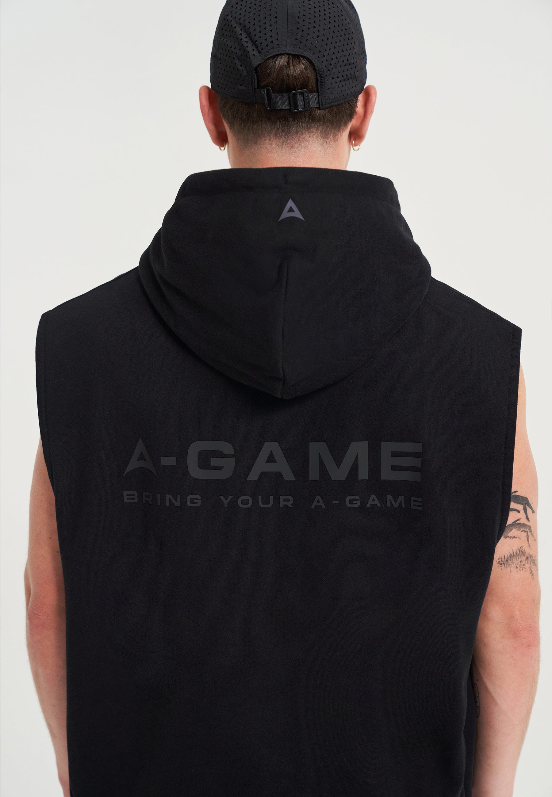 Felpa con cappuccio senza maniche grafica con logo A-Game da uomo - Nera
