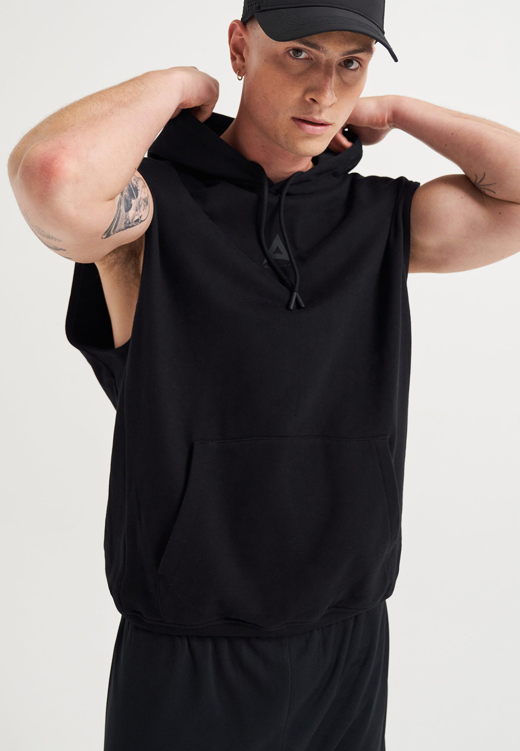 Felpa con cappuccio senza maniche grafica con logo A-Game da uomo - Nera