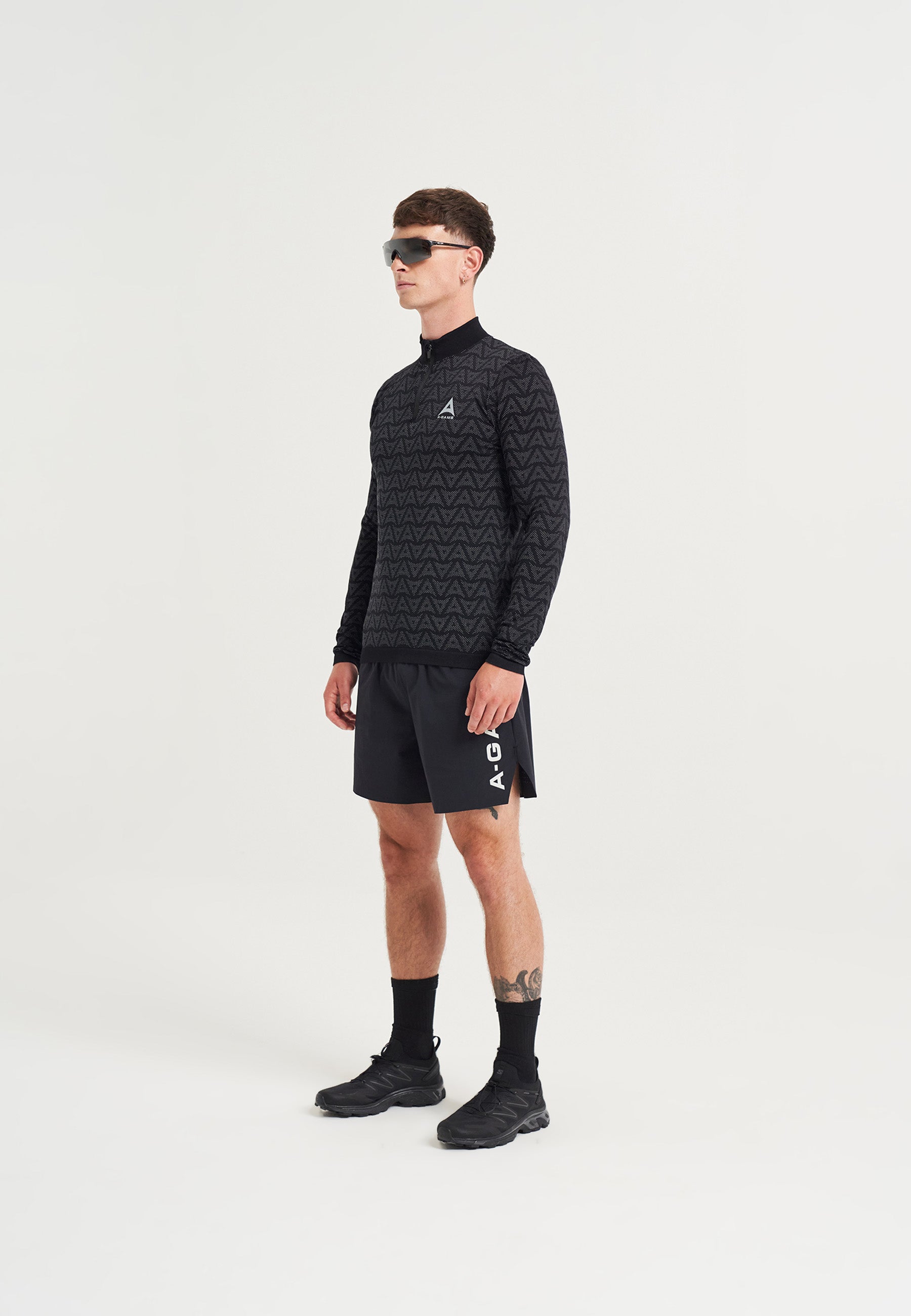 HAUT À MANCHES LONGUES D'ENTRAÎNEMENT AVEC LOGO SANS COUTURE A-GAME POUR HOMMES - NOIR