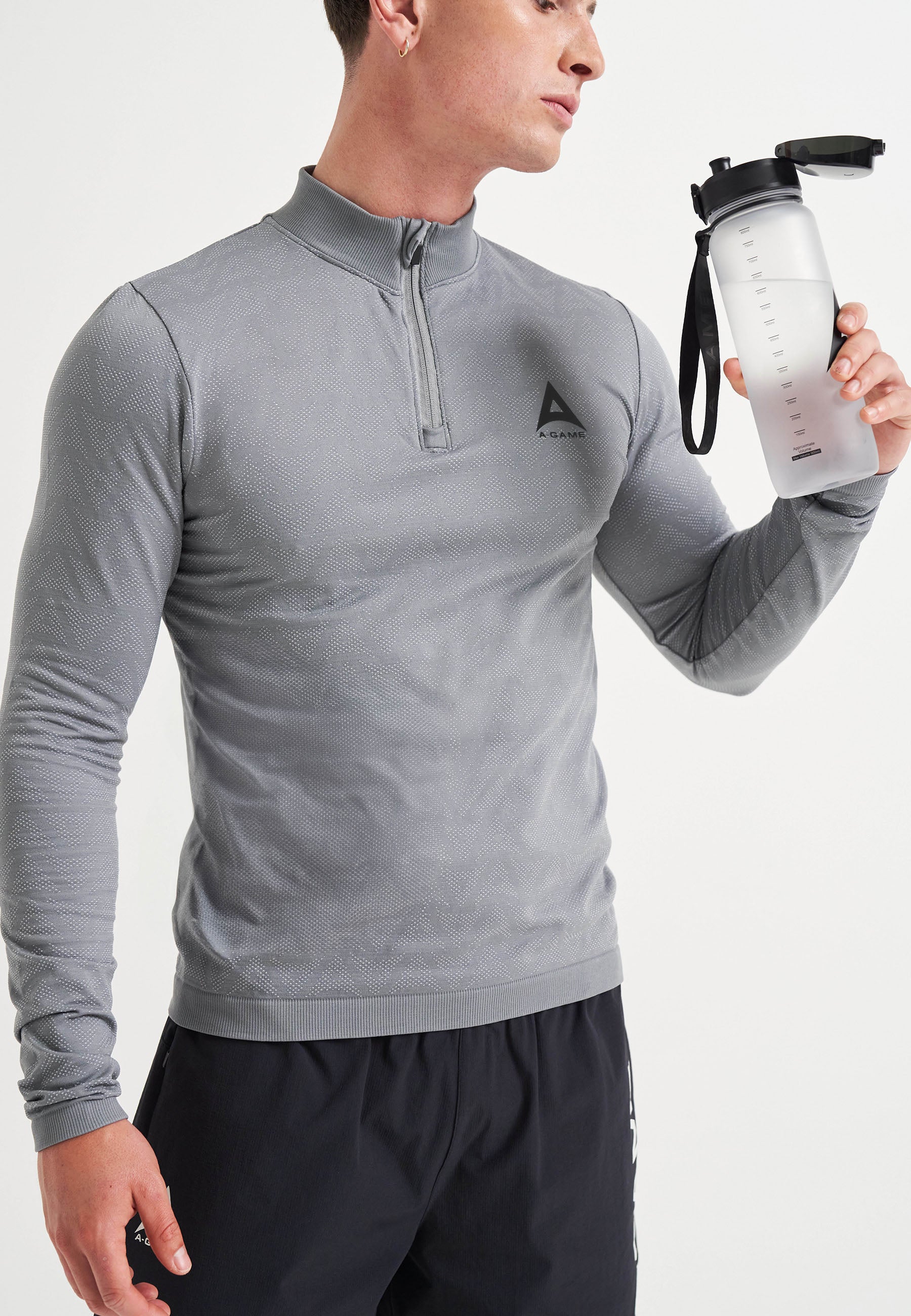 HAUT À MANCHES LONGUES D'ENTRAÎNEMENT AVEC LOGO SANS COUTURE A-GAME POUR HOMMES - GRIS ACIER