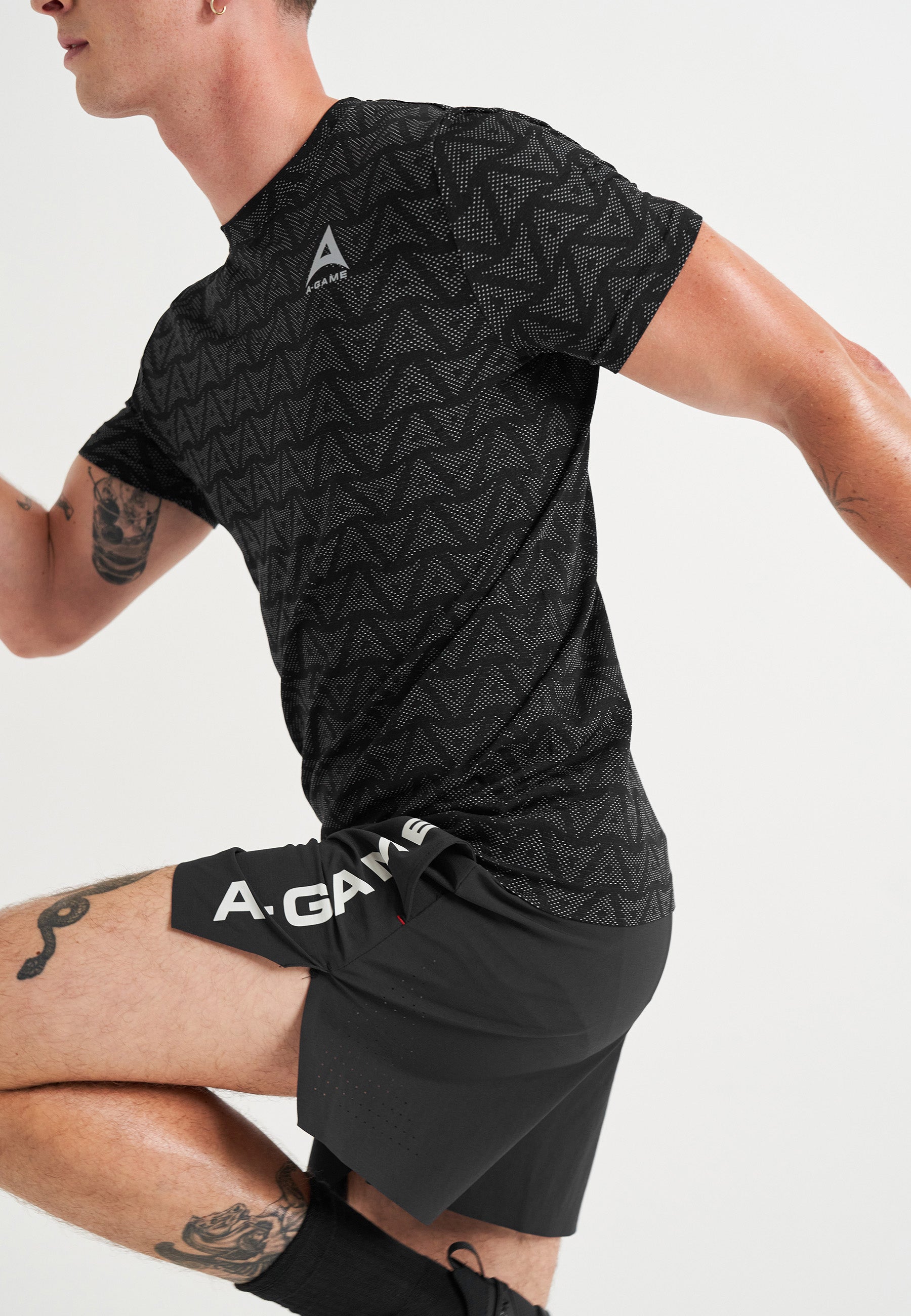 T-SHIRT AVEC LOGO D'ENTRAÎNEMENT SANS COUTURE A-GAME POUR HOMMES - NOIR