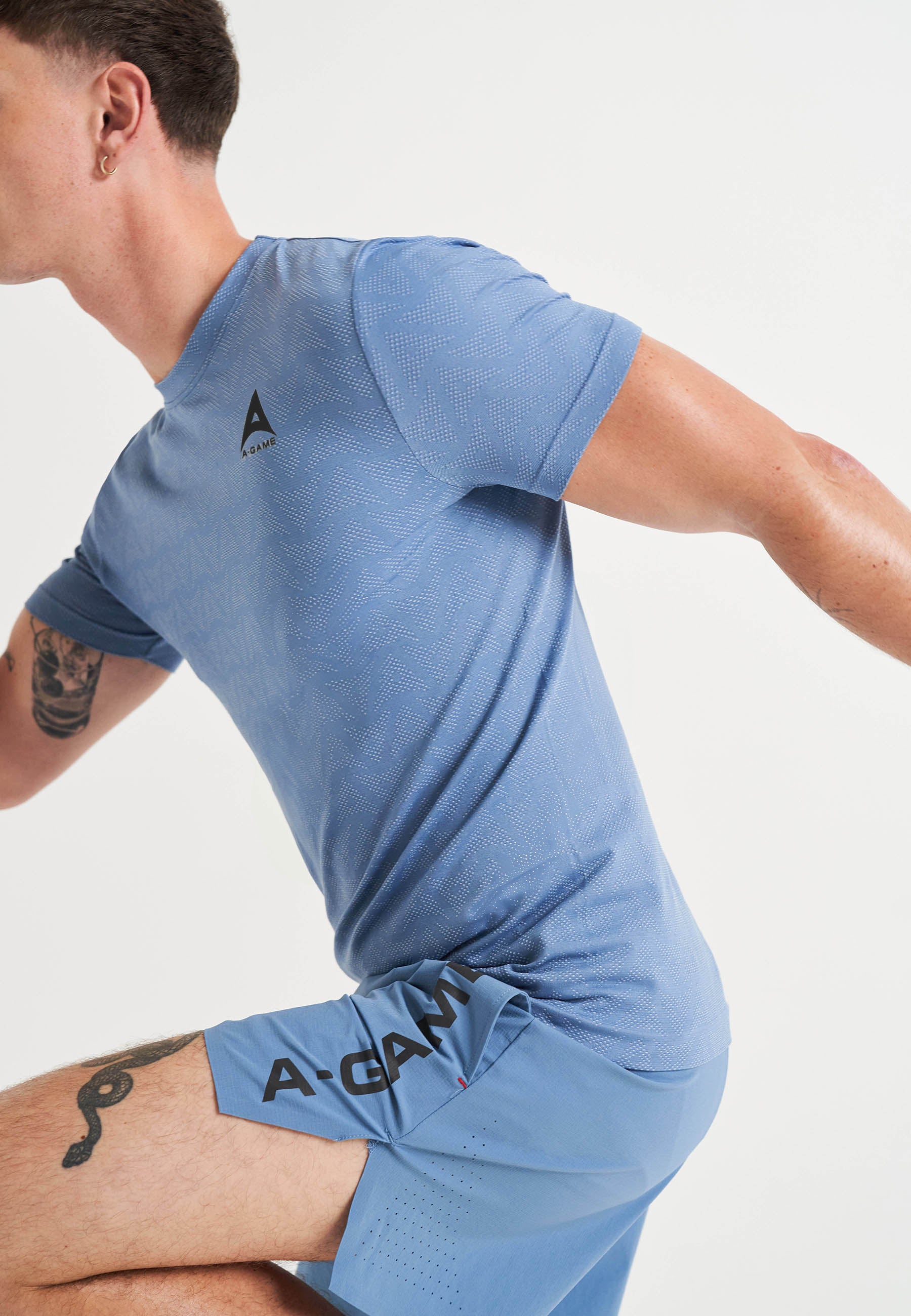 T-SHIRT AVEC LOGO D'ENTRAÎNEMENT SANS COUTURE A-GAME POUR HOMMES - BLEU OCÉAN