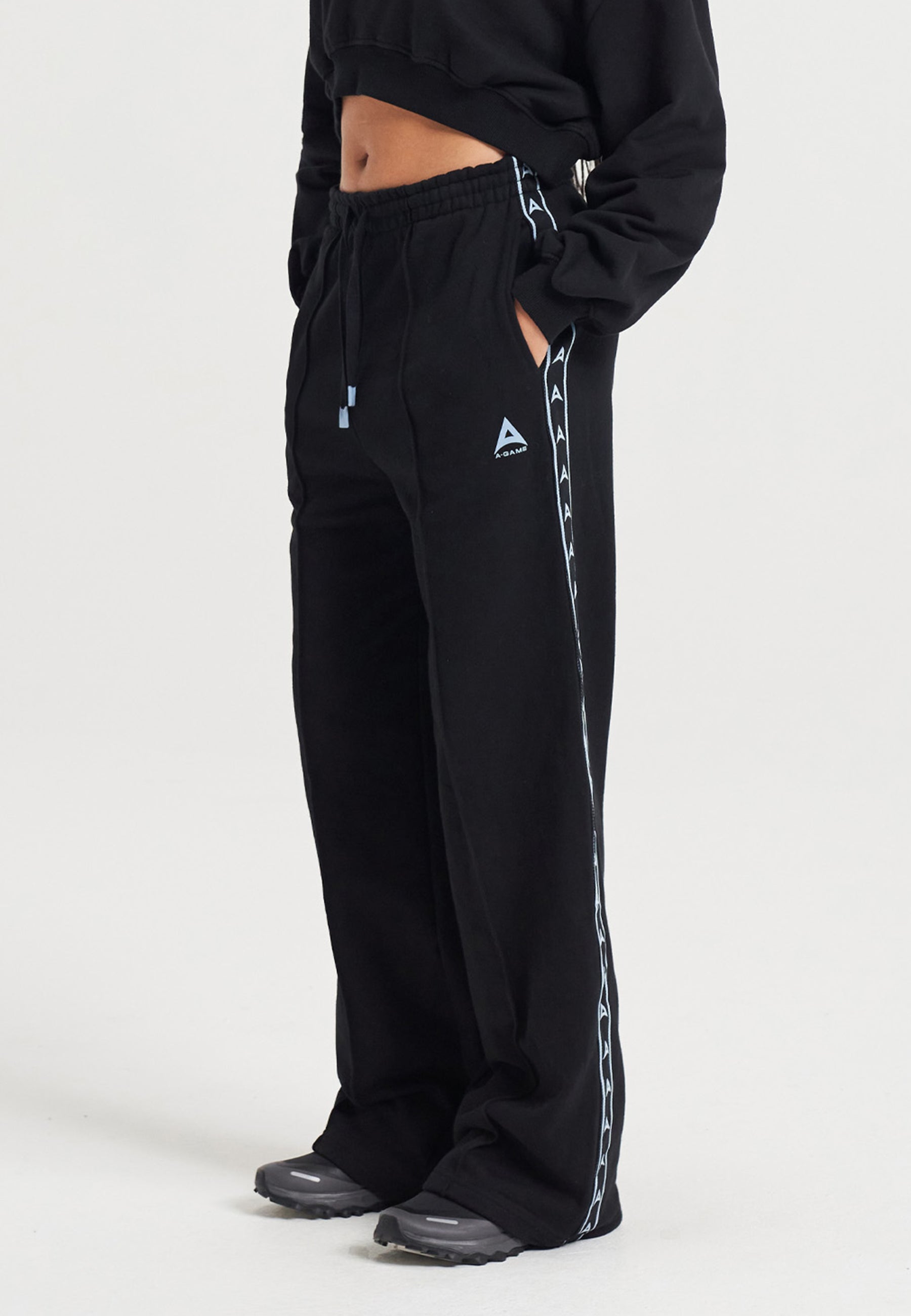 Pantaloni della tuta a gamba dritta con fettuccia A-Game da donna - Neri