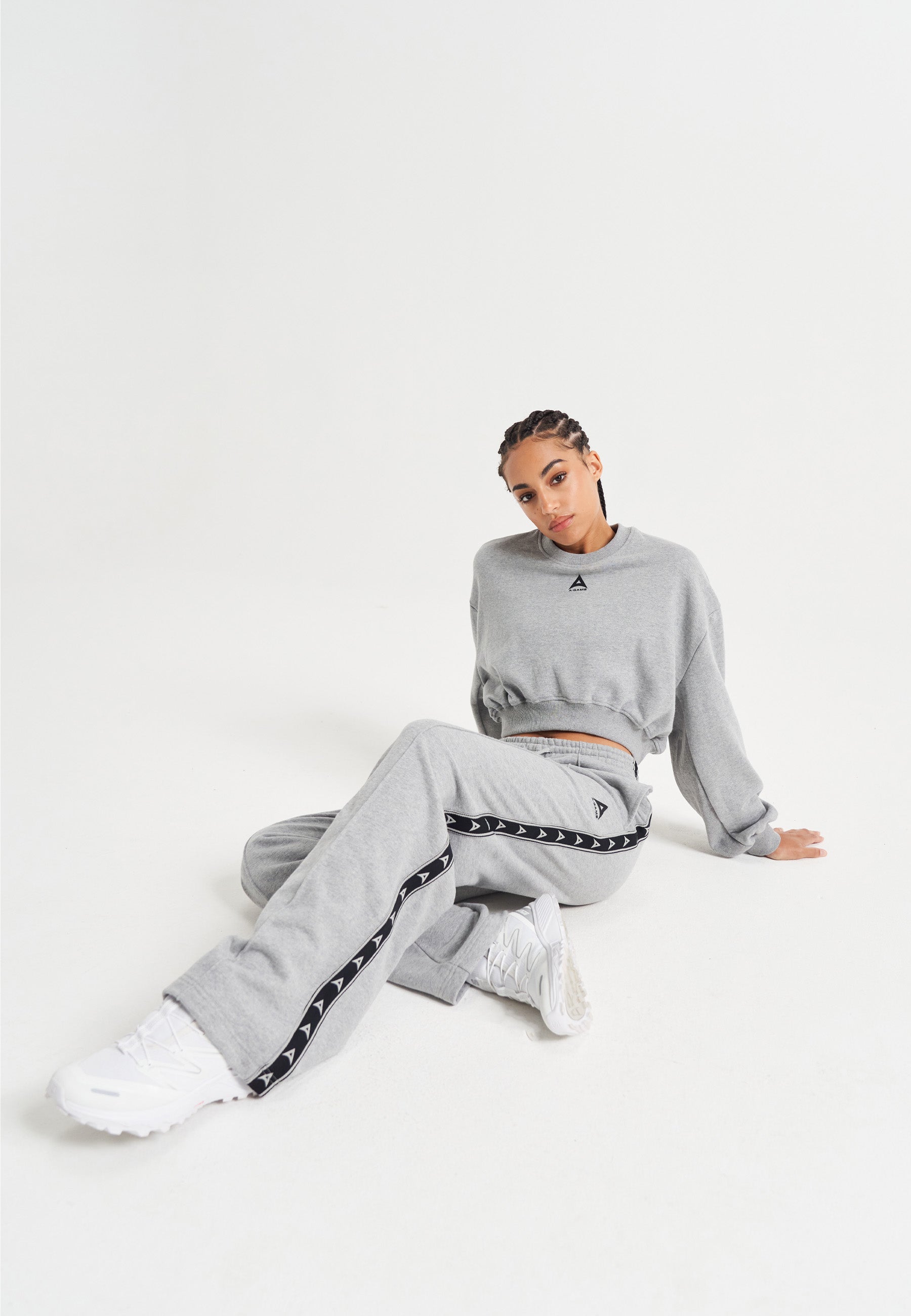 Pantaloni della tuta a gamba dritta con fettuccia A-Game da donna - Grigio Marl