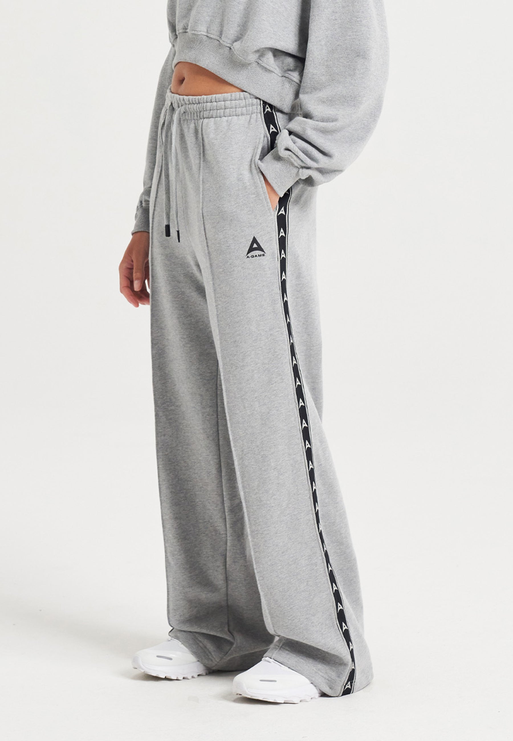 Pantaloni della tuta a gamba dritta con fettuccia A-Game da donna - Grigio Marl