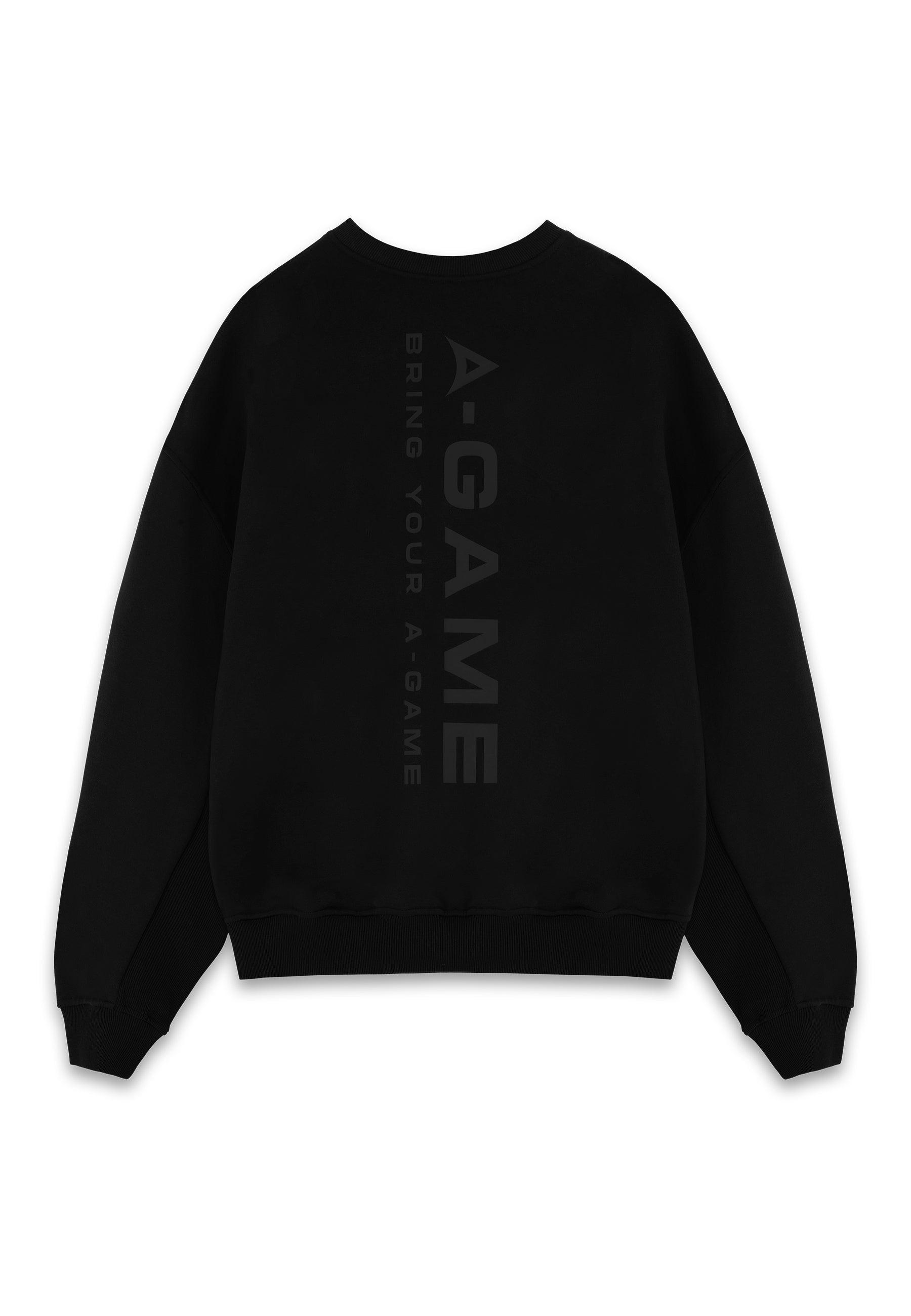 Felpa rilassata con grafica con logo A-Game da uomo - Nera