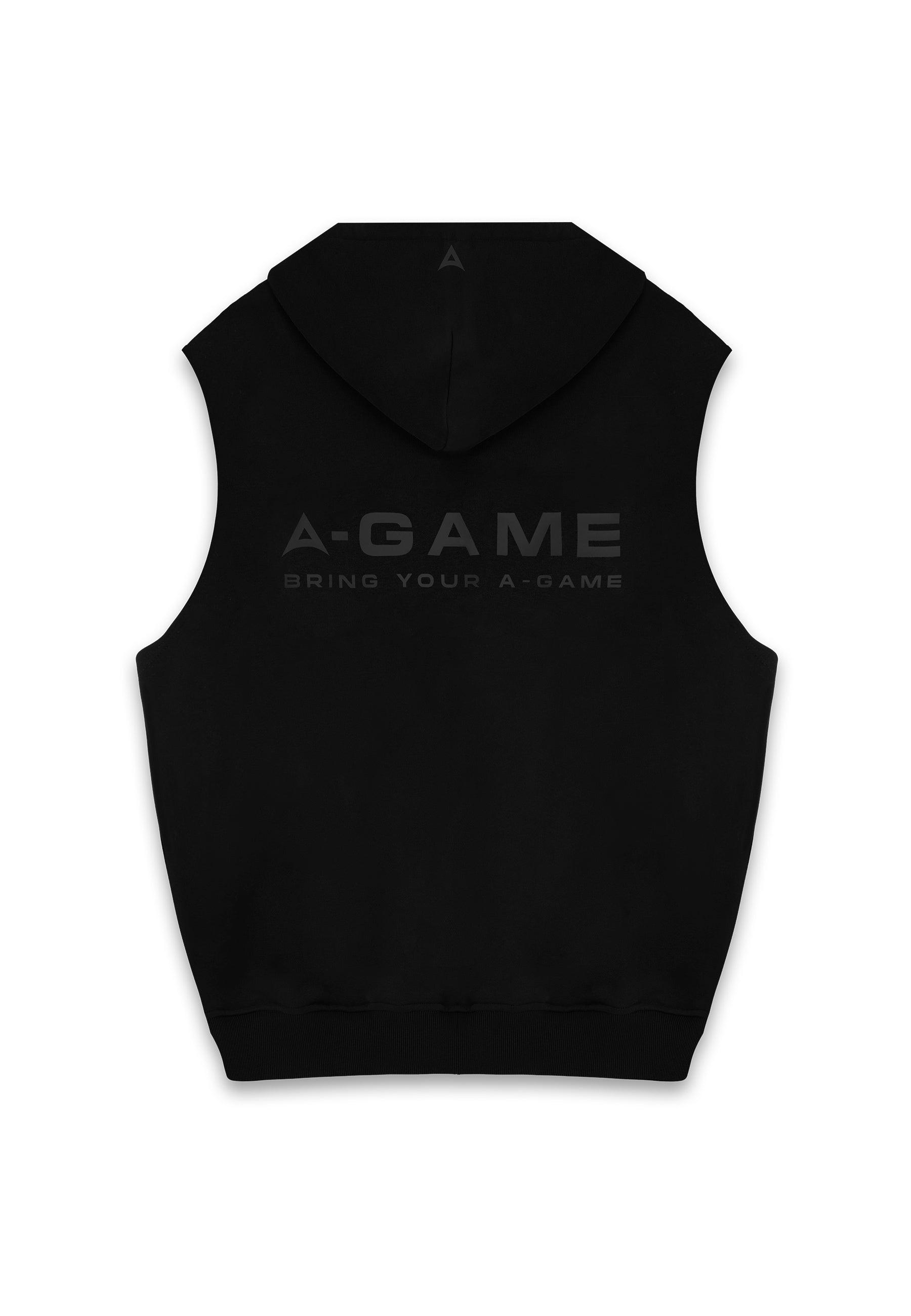 Felpa con cappuccio senza maniche grafica con logo A-Game da uomo - Nera