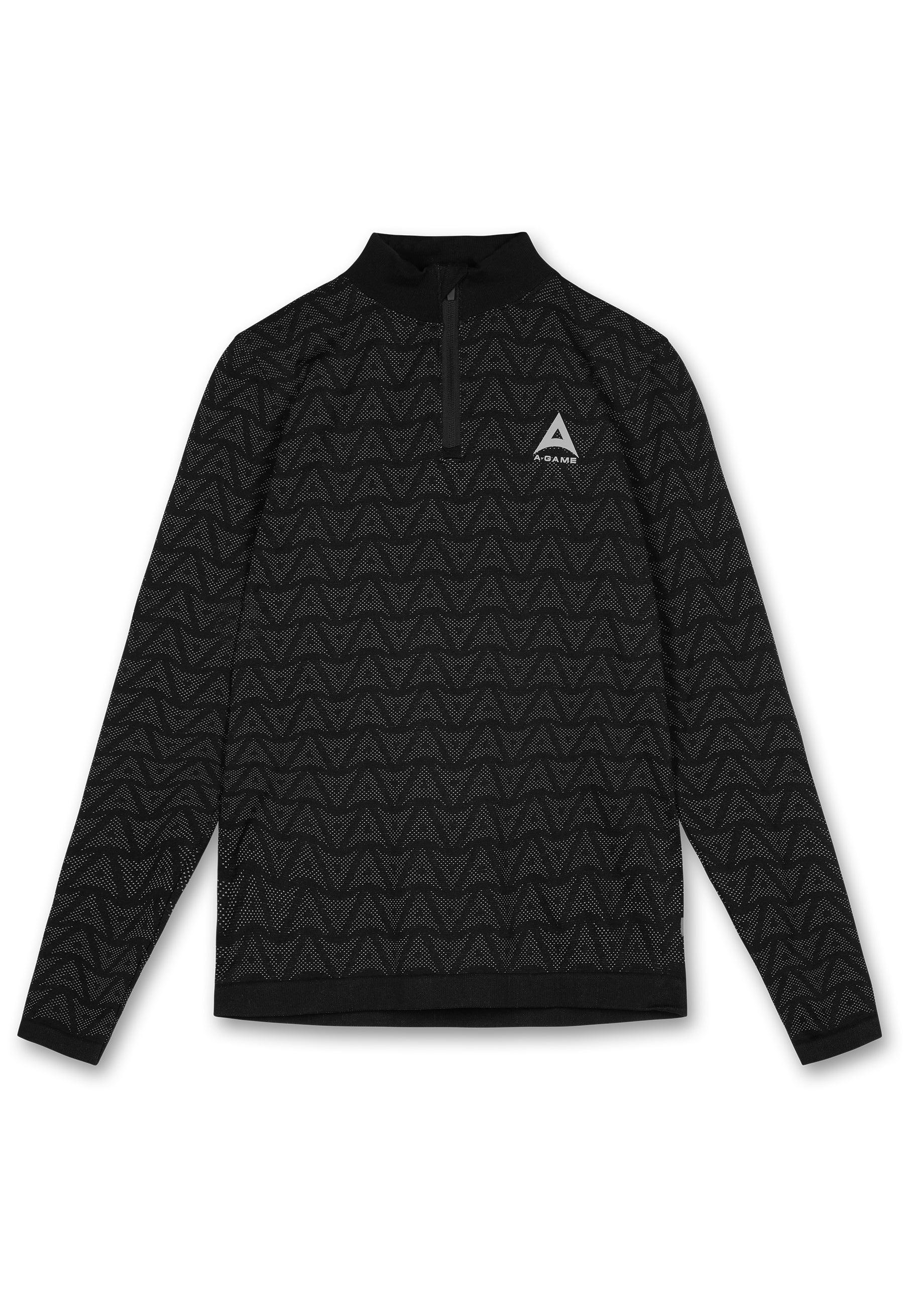 HAUT À MANCHES LONGUES D'ENTRAÎNEMENT AVEC LOGO SANS COUTURE A-GAME POUR HOMMES - NOIR