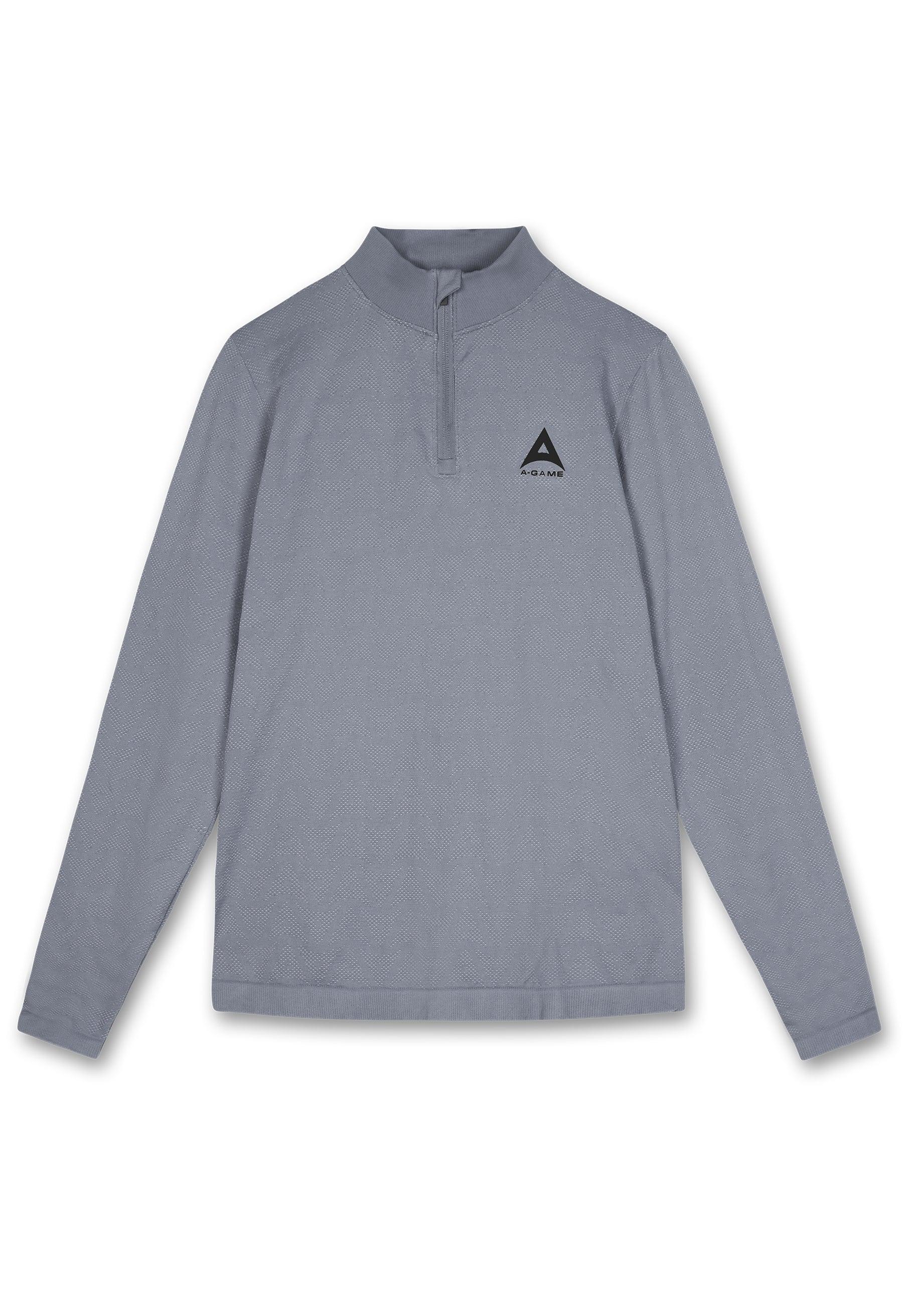 HAUT À MANCHES LONGUES D'ENTRAÎNEMENT AVEC LOGO SANS COUTURE A-GAME POUR HOMMES - GRIS ACIER