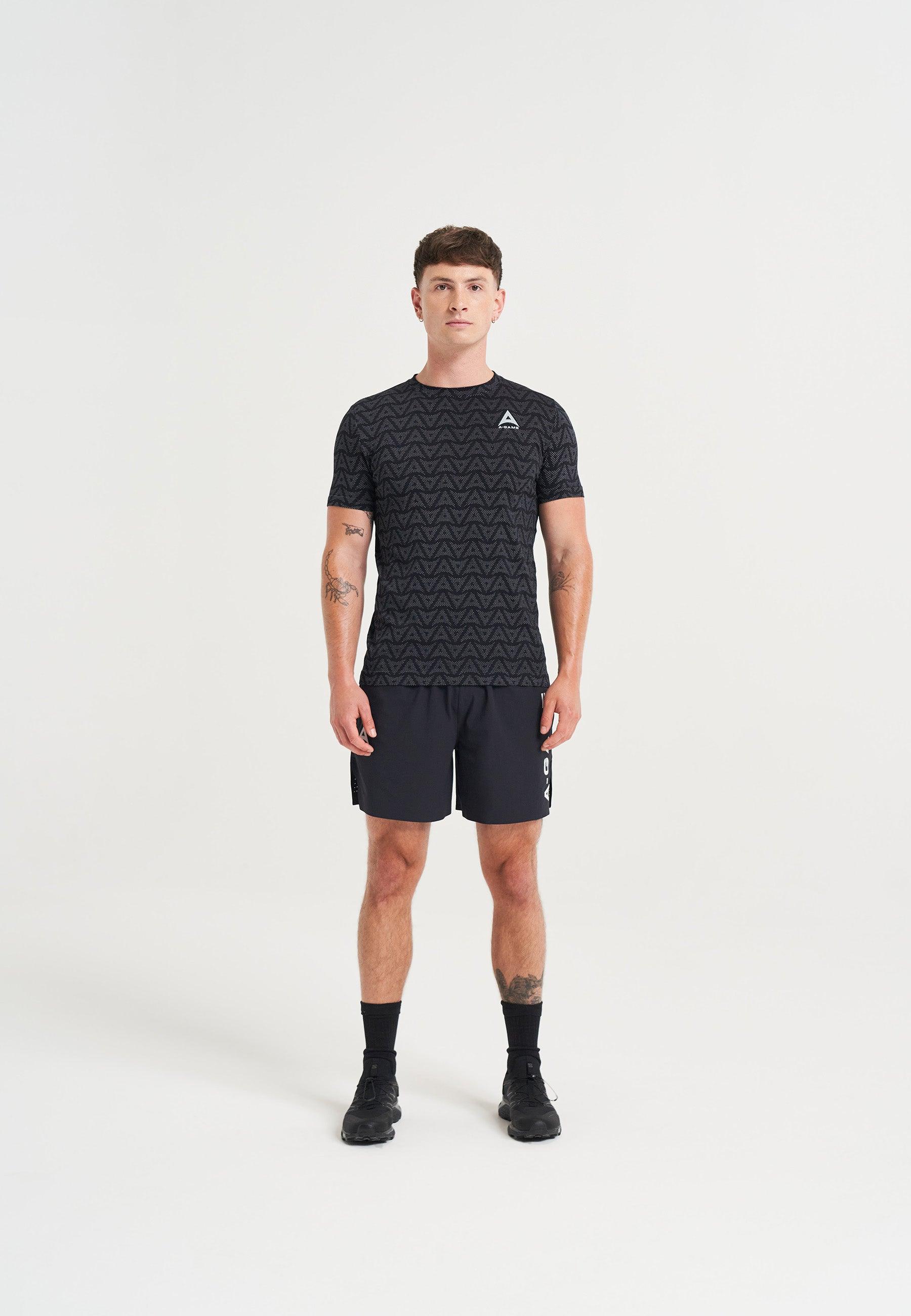 T-SHIRT AVEC LOGO D'ENTRAÎNEMENT SANS COUTURE A-GAME POUR HOMMES - NOIR