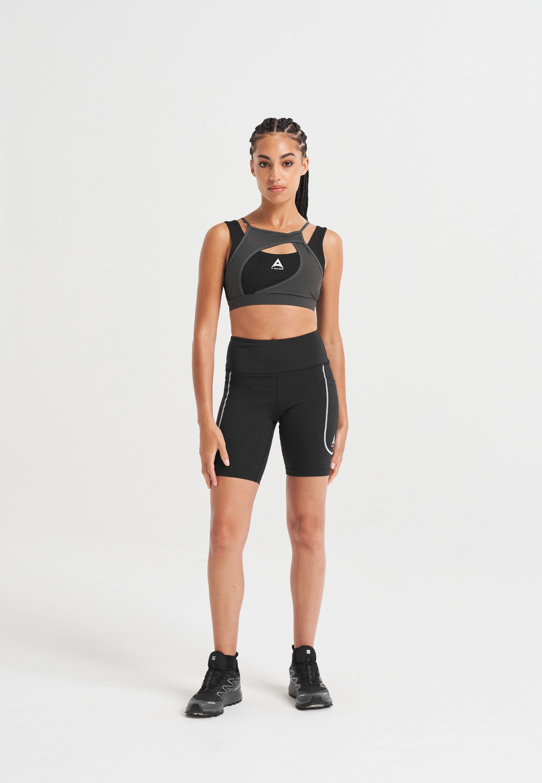 SOUTIEN-GORGE DE SPORT SUPERPOSÉ A-GAME POUR FEMME - NOIR/ASPHALTE