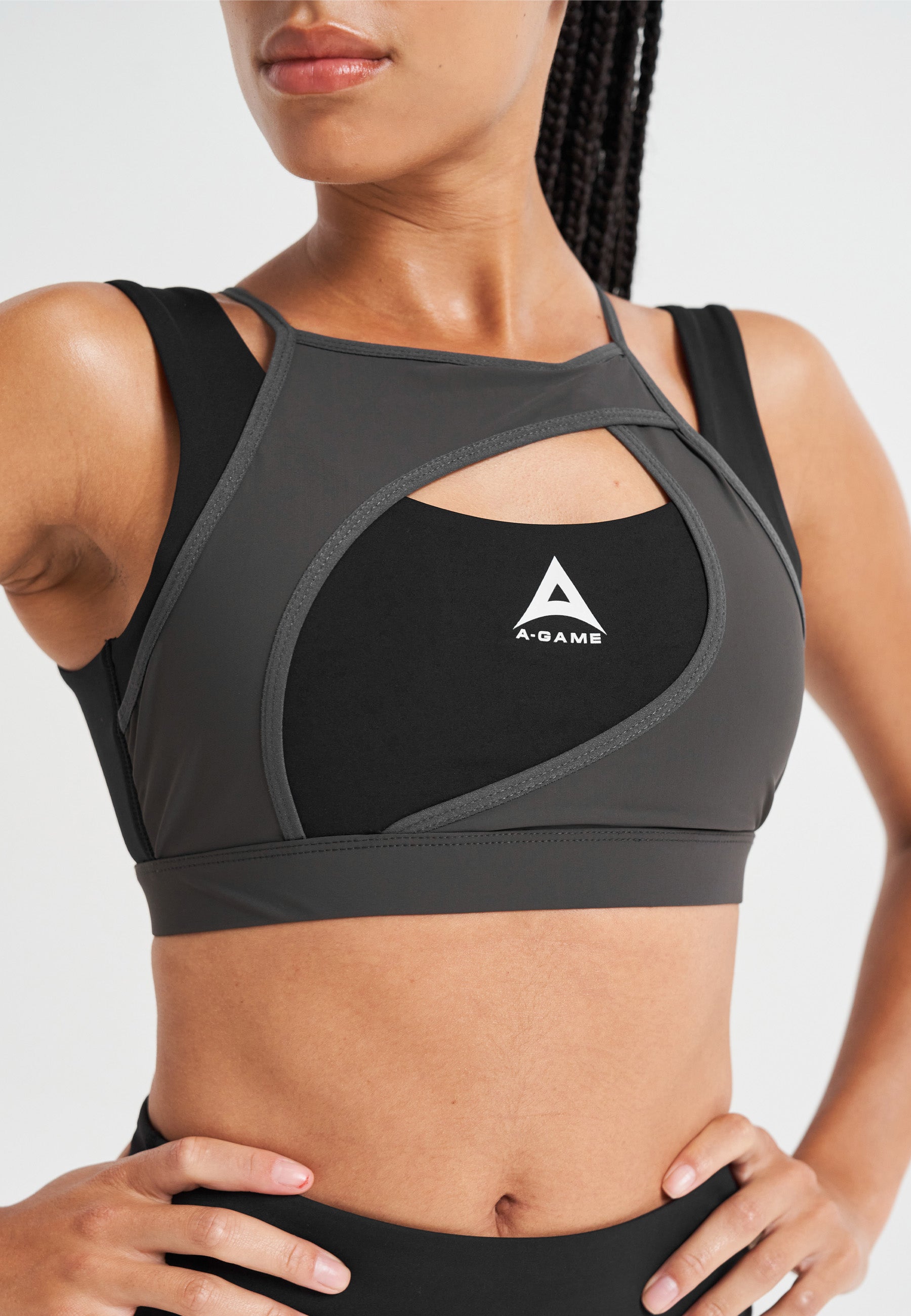 SOUTIEN-GORGE DE SPORT SUPERPOSÉ A-GAME POUR FEMME - NOIR/ASPHALTE