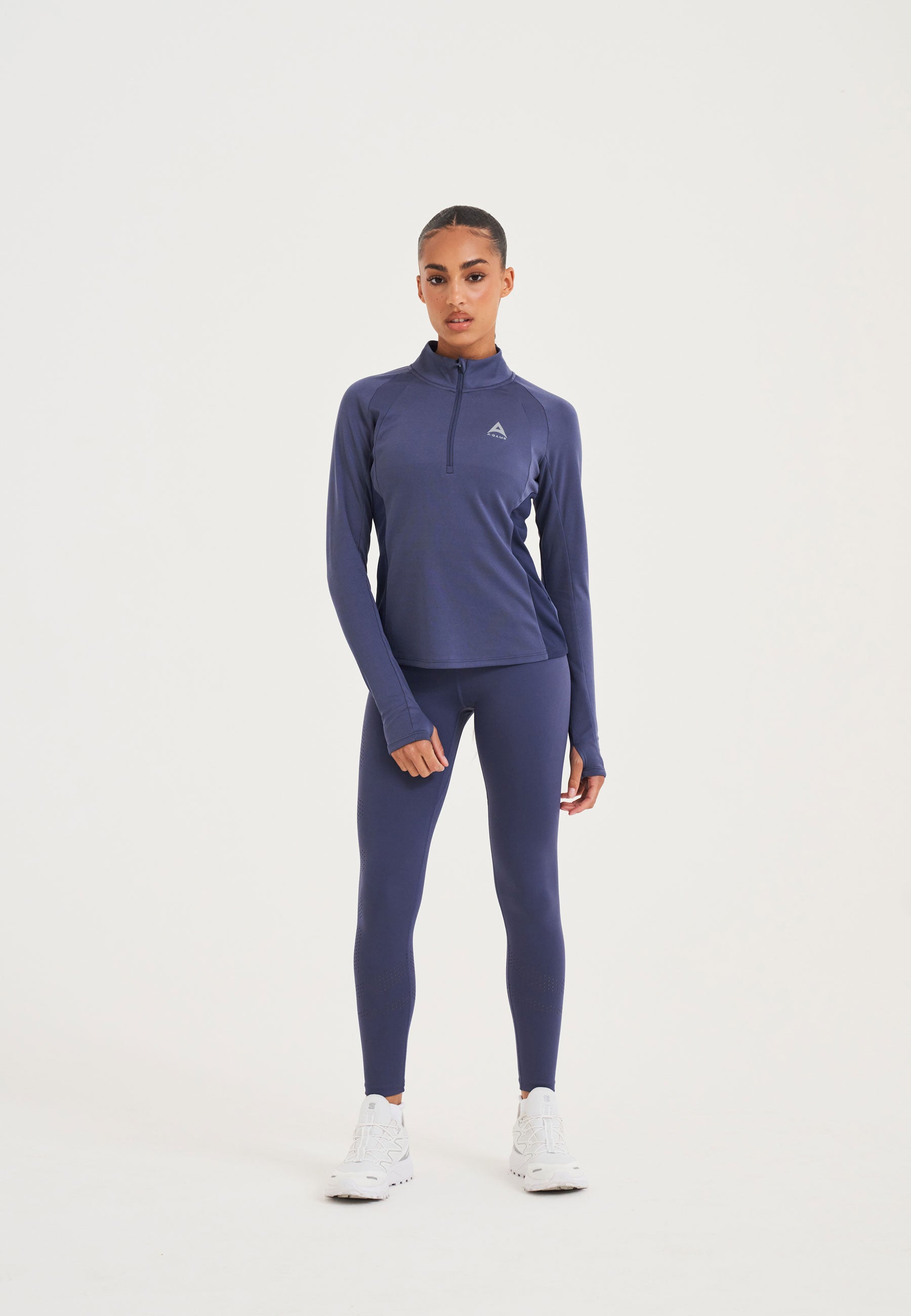 Top da allenamento aderente con zip A-Game Quarter da donna - Blu