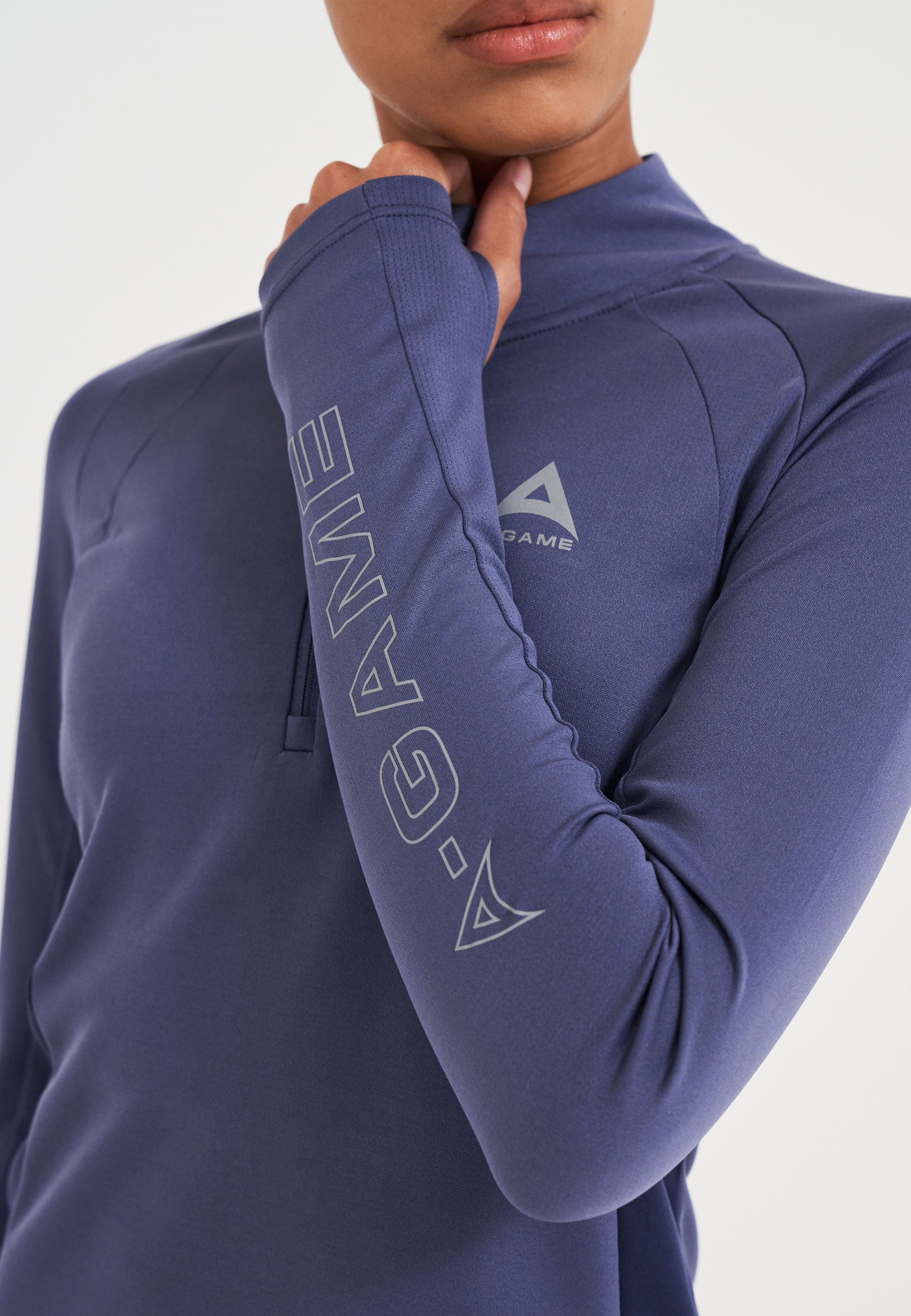 Top da allenamento aderente con zip A-Game Quarter da donna - Blu