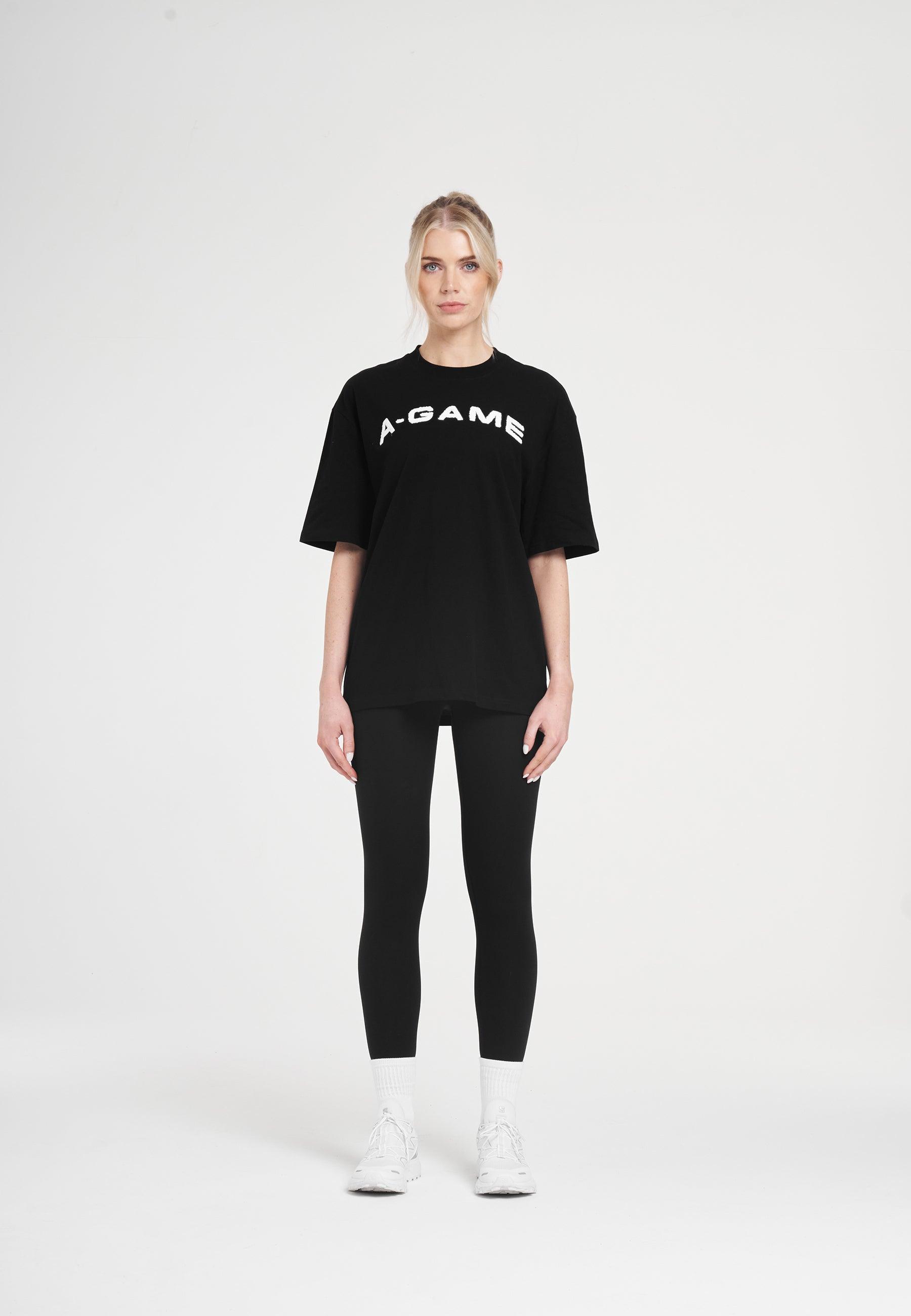 T-shirt rilassata con logo in ciniglia da donna A-Game - Nera