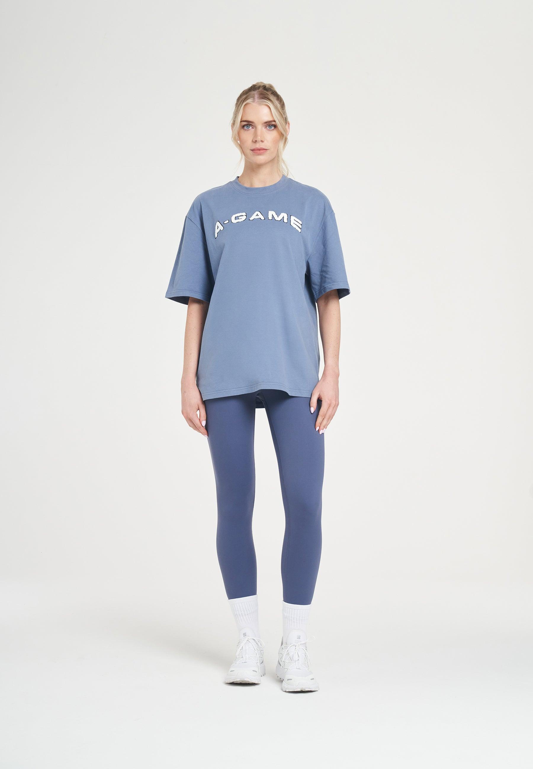 T-shirt rilassata con logo in ciniglia da donna A-Game - Blu elementare