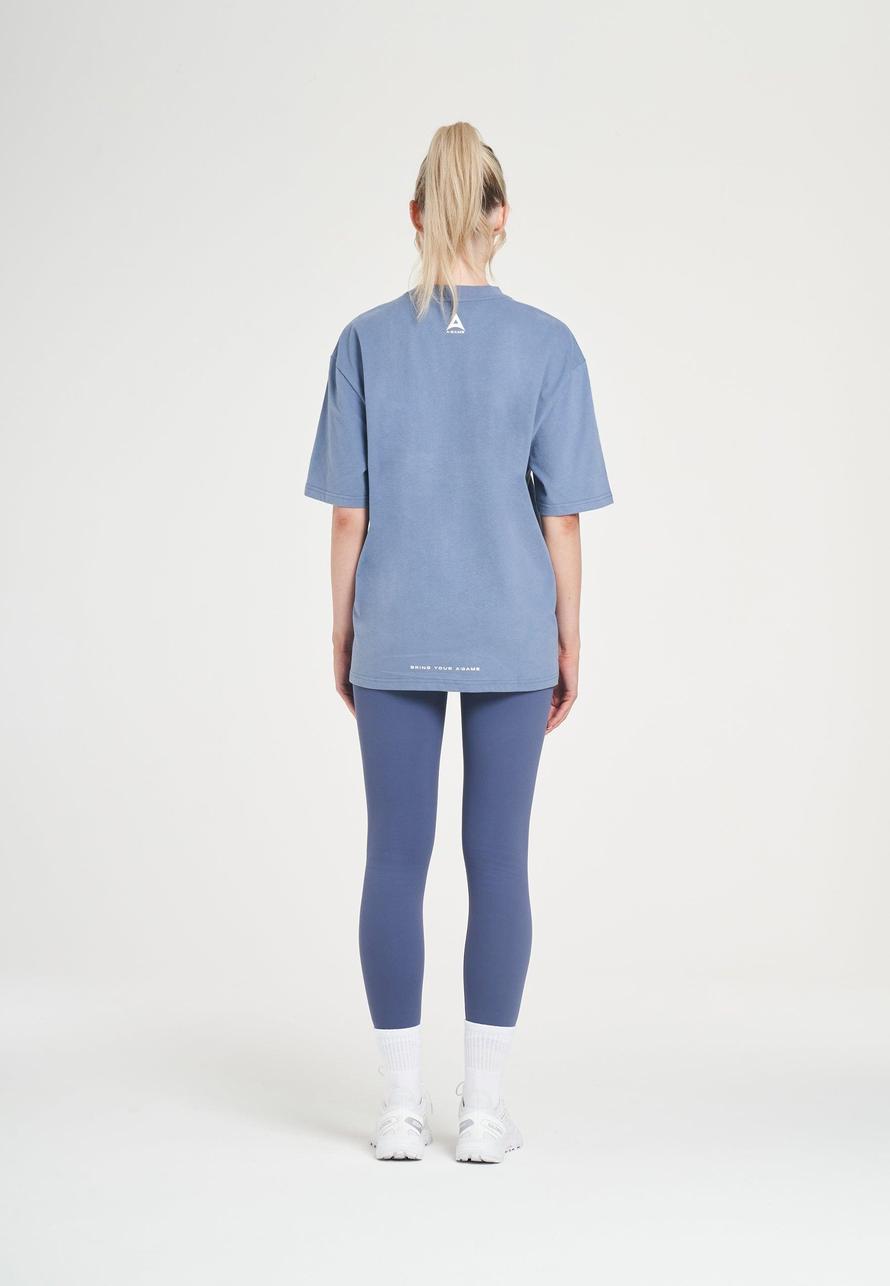 T-shirt rilassata con logo in ciniglia da donna A-Game - Blu elementare