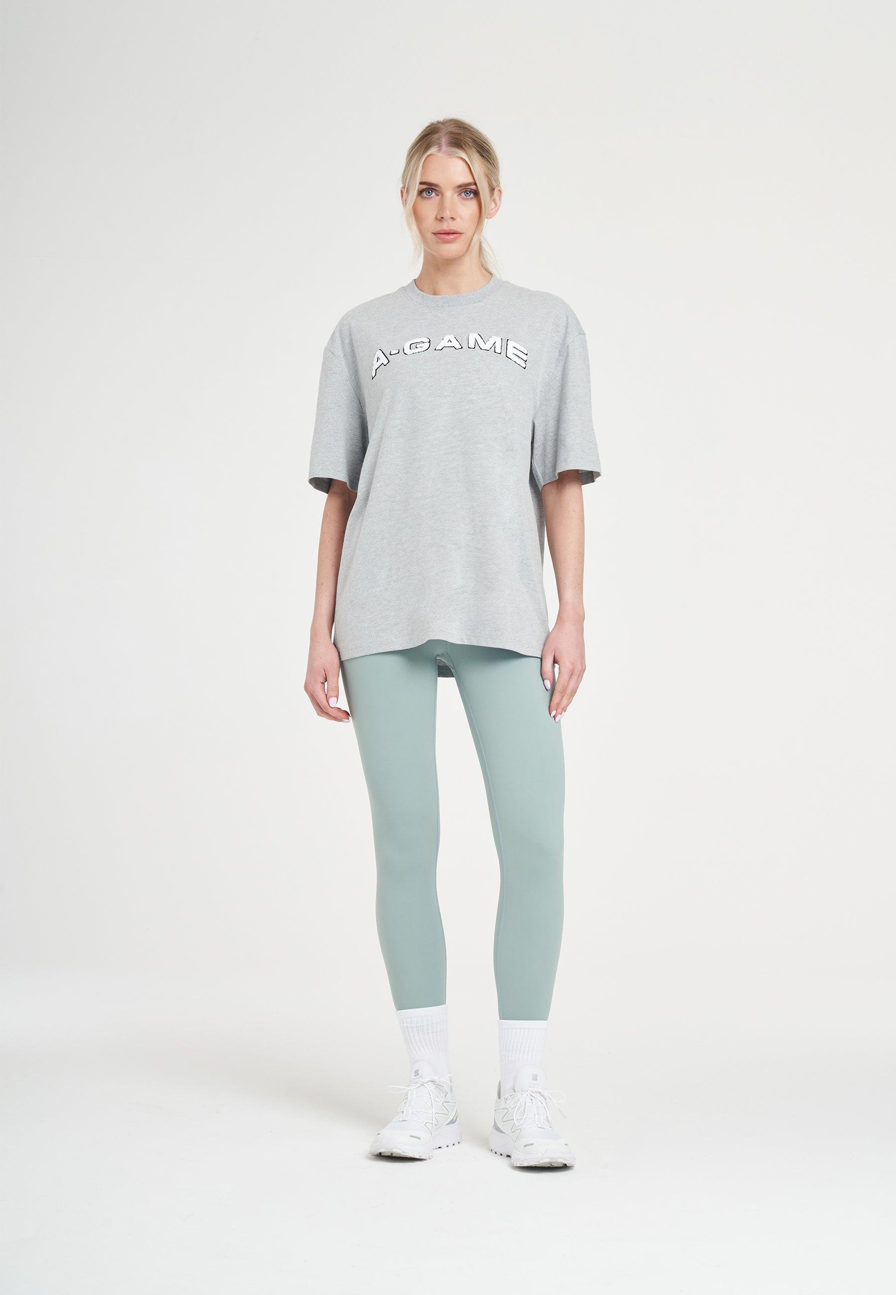 T-shirt rilassata con logo in ciniglia da donna A-Game - Grigio Marl