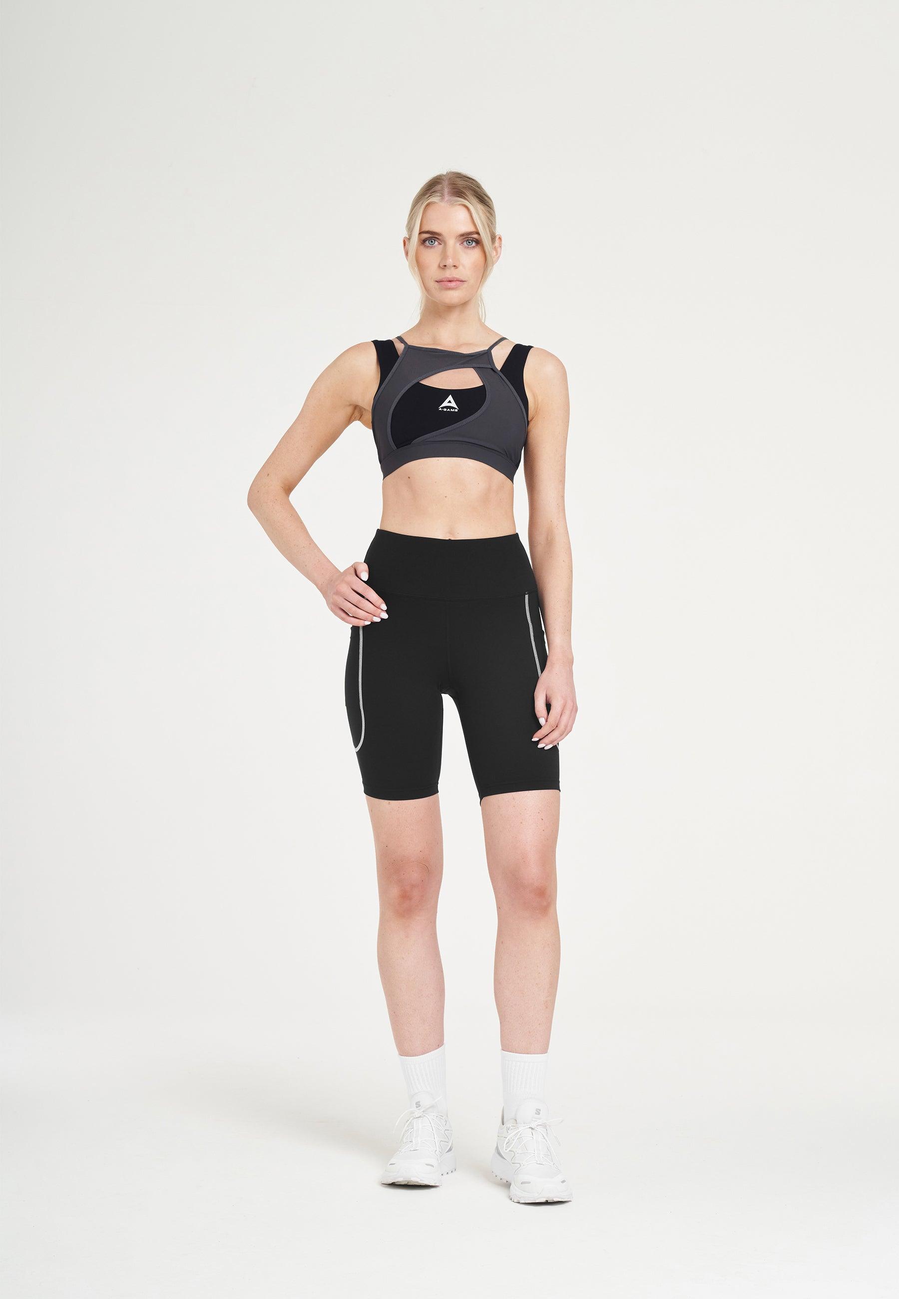 Pantaloncini da motociclista a vita alta A-Game da donna - Neri