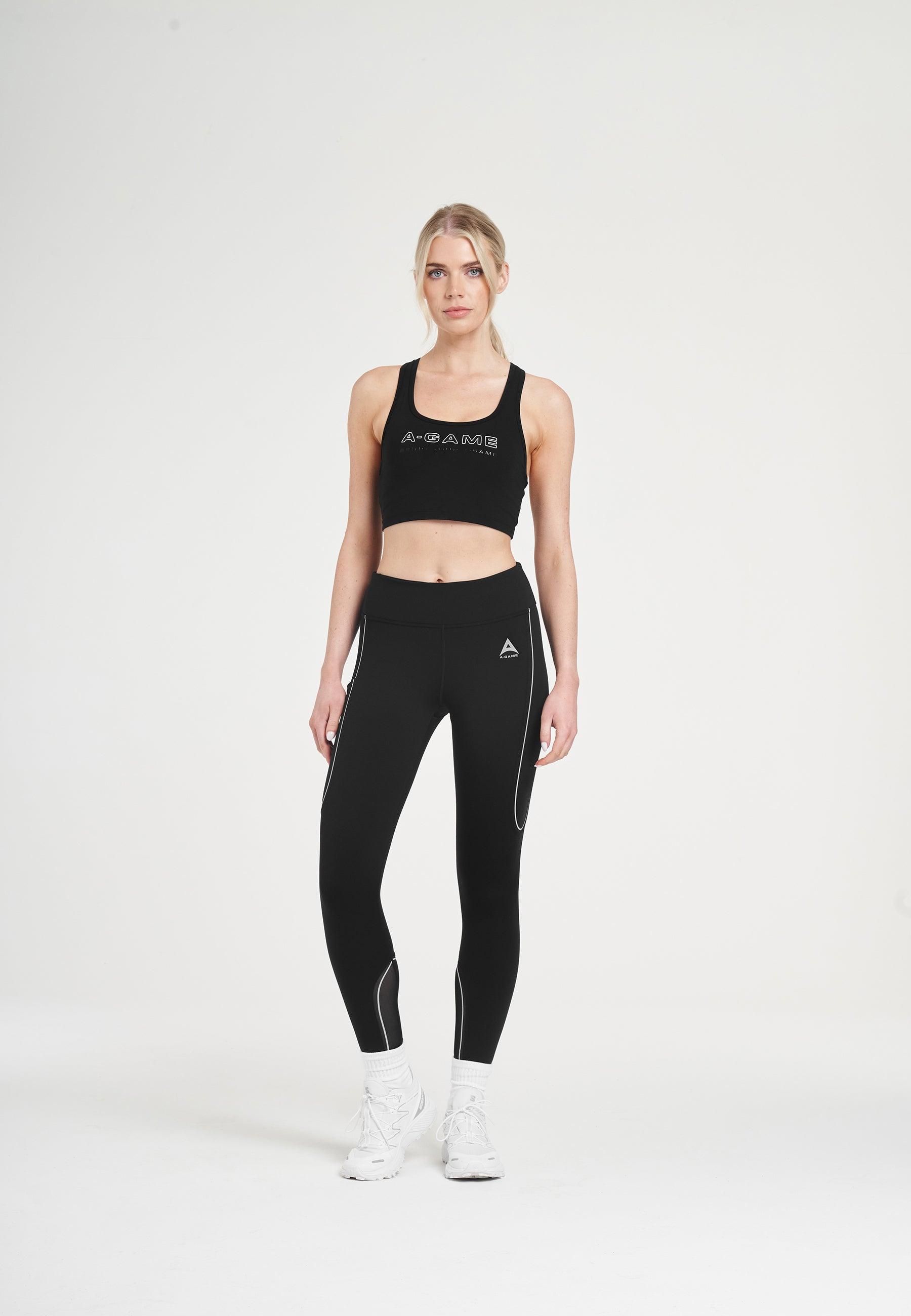 Leggings da corsa riflettenti a vita alta A-Game da donna - Neri