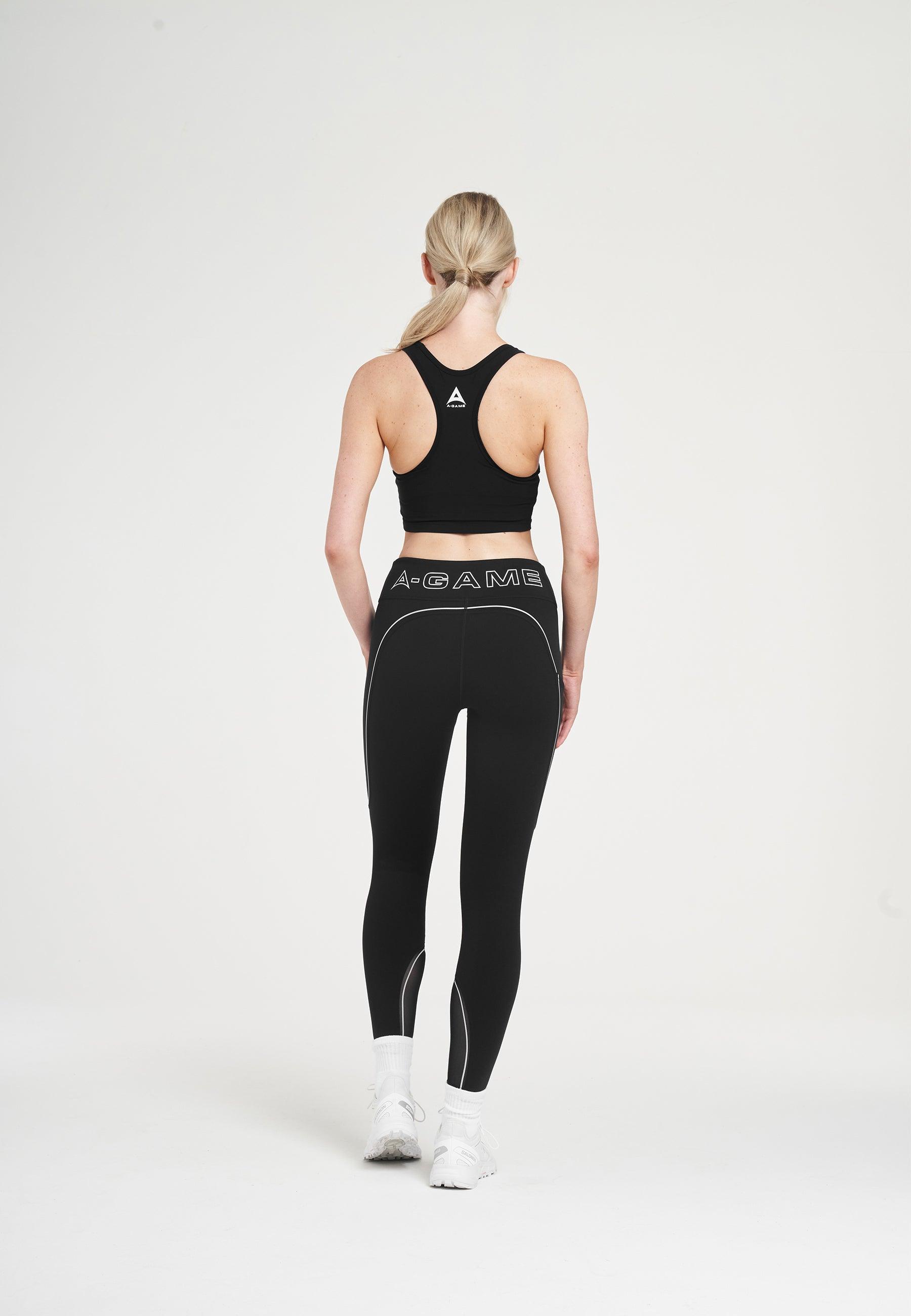 Leggings da corsa riflettenti a vita alta A-Game da donna - Neri