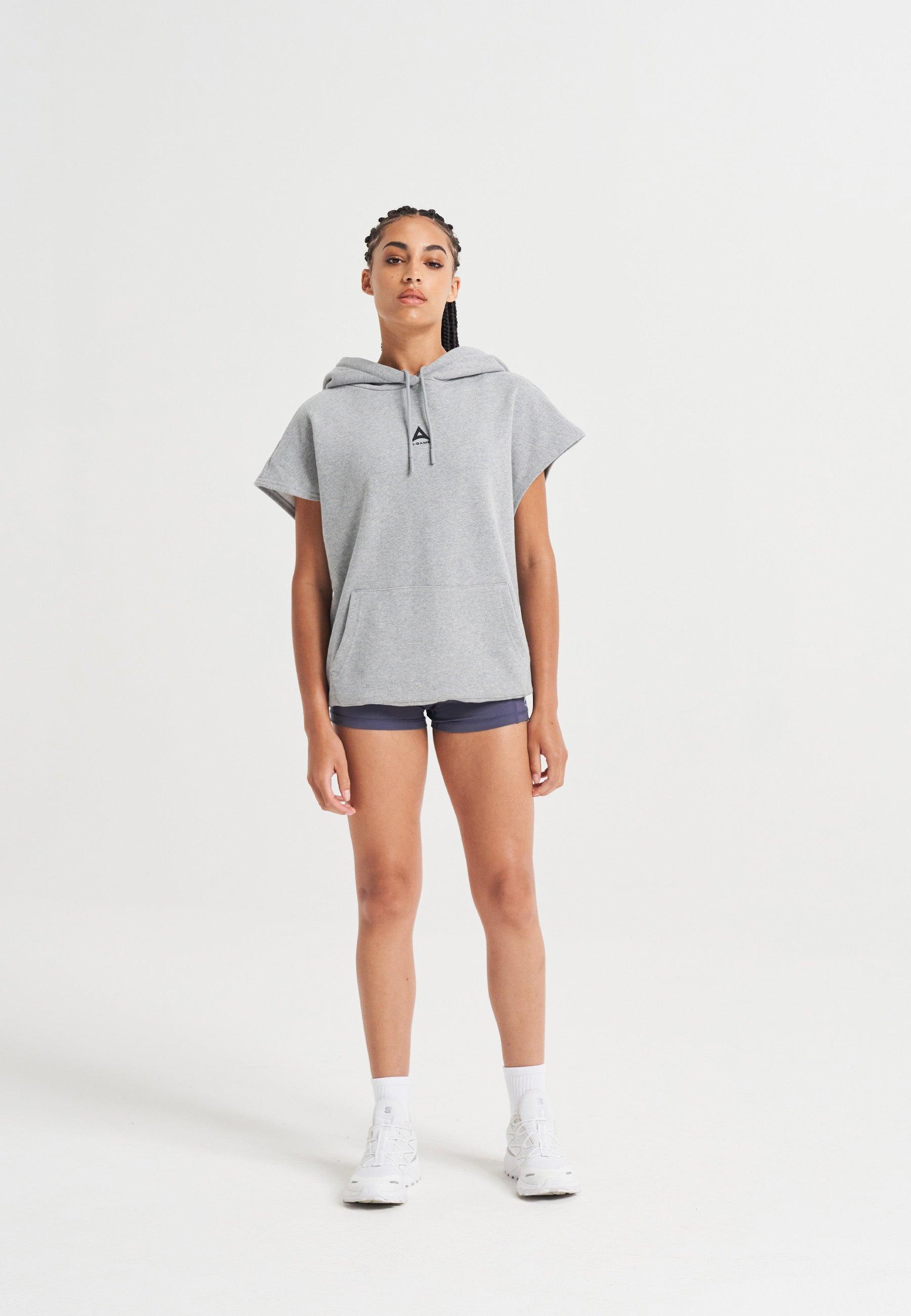 SWEAT À CAPUCHE COURT SANS MANCHES A-GAME ROTATE LOGO POUR FEMME - GRIS CHINE