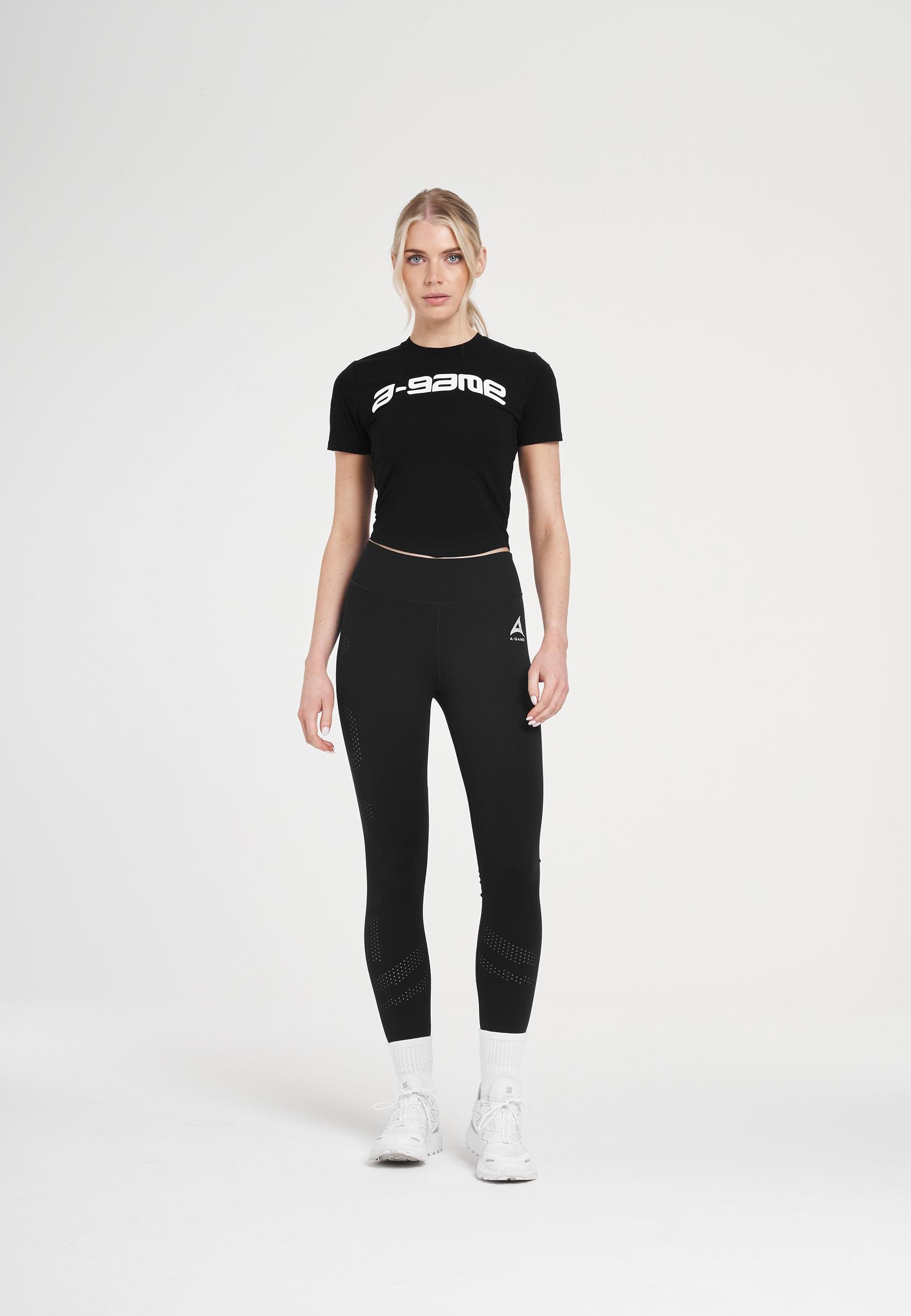 T-shirt aderente con logo A-Game Rotate da donna - Nera