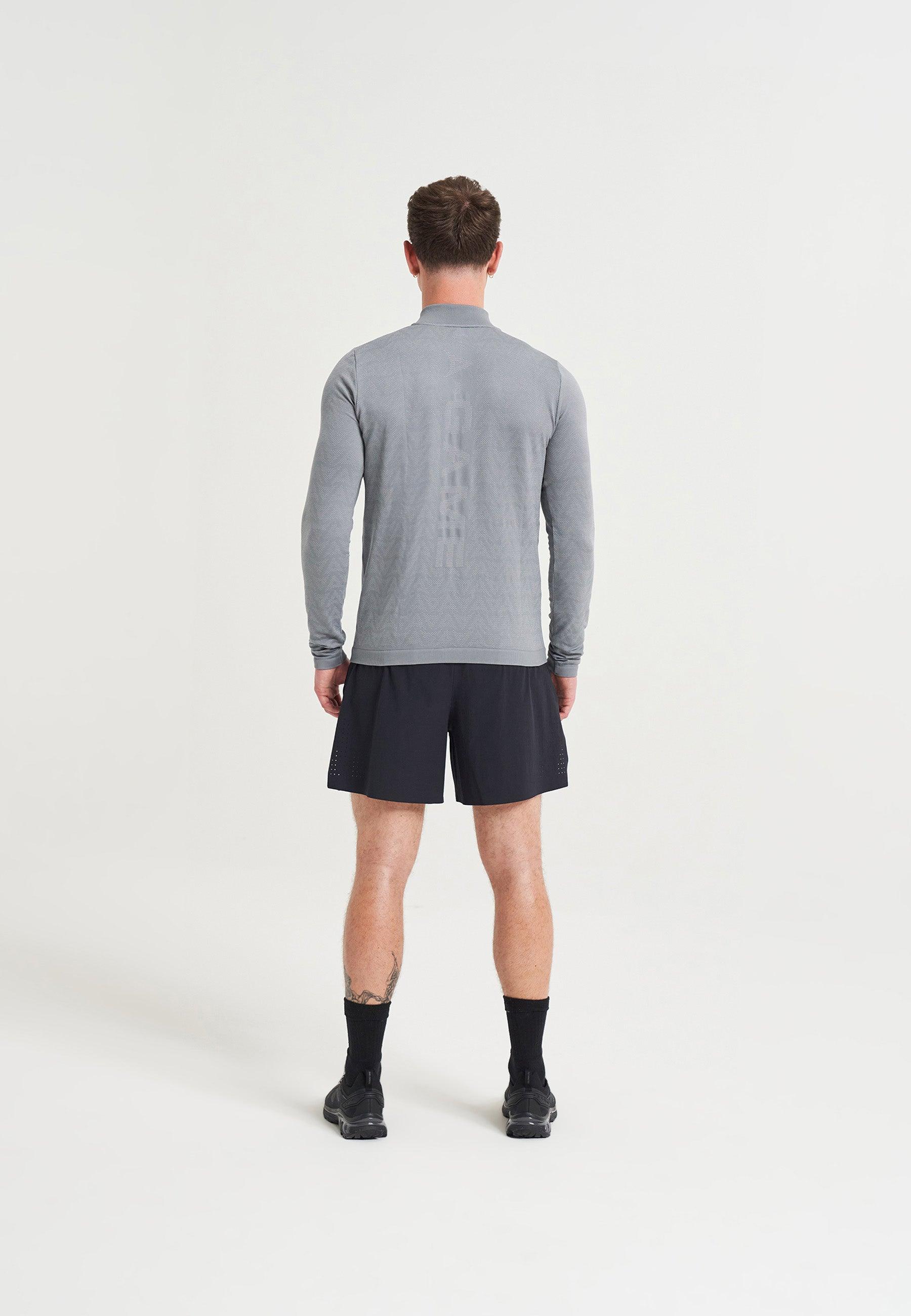 HAUT À MANCHES LONGUES D'ENTRAÎNEMENT AVEC LOGO SANS COUTURE A-GAME POUR HOMMES - GRIS ACIER