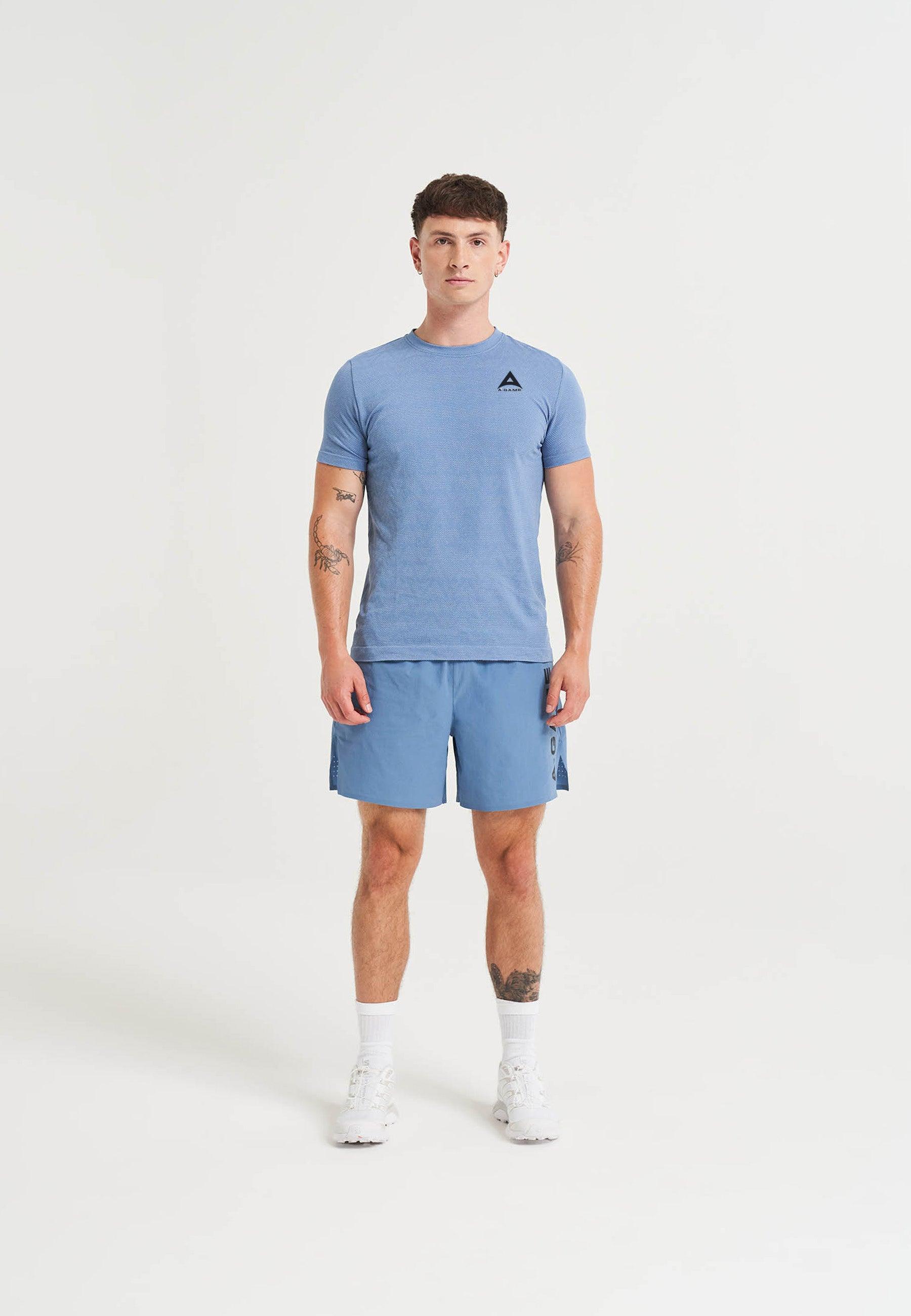T-SHIRT AVEC LOGO D'ENTRAÎNEMENT SANS COUTURE A-GAME POUR HOMMES - BLEU OCÉAN