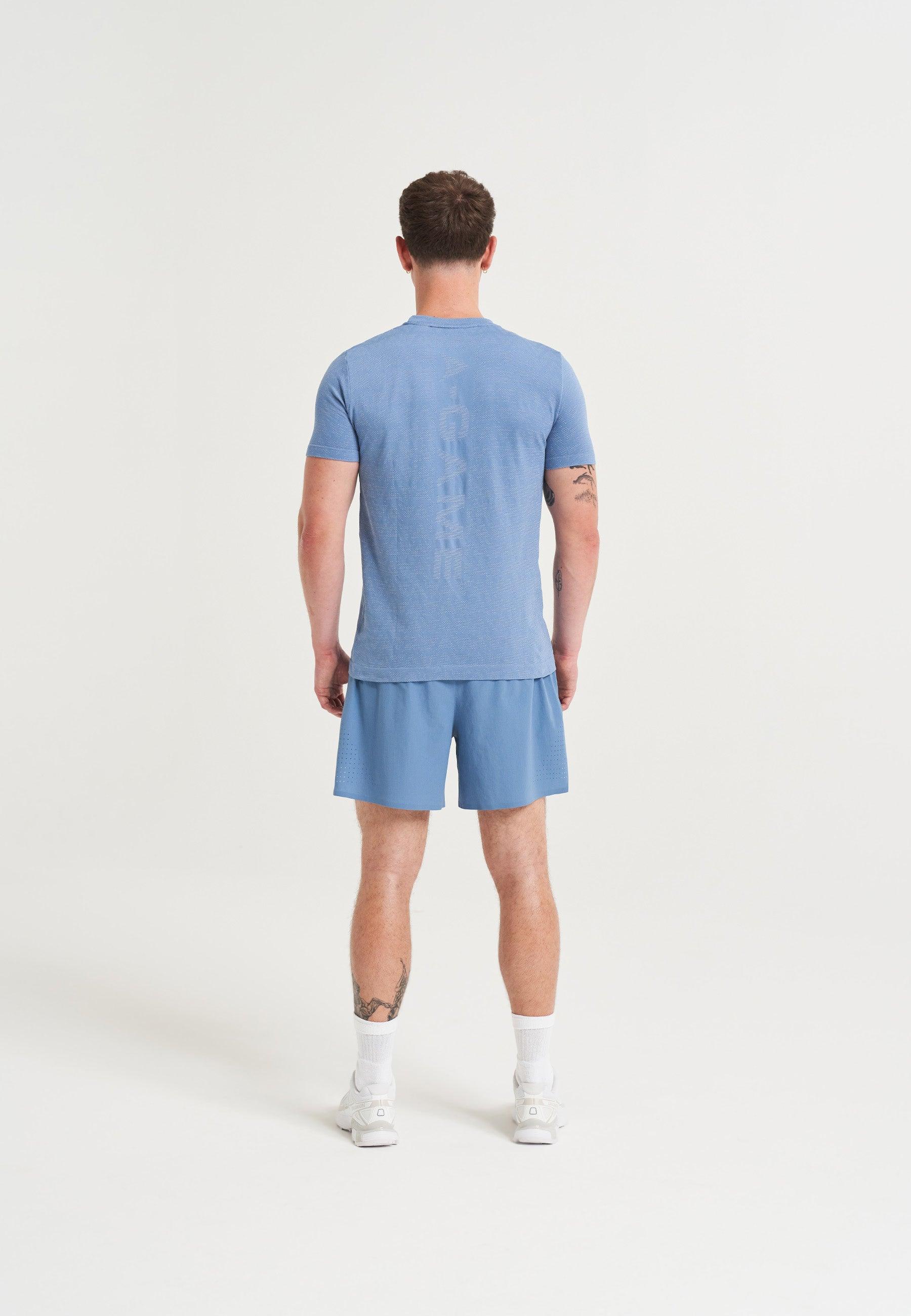 T-SHIRT AVEC LOGO D'ENTRAÎNEMENT SANS COUTURE A-GAME POUR HOMMES - BLEU OCÉAN