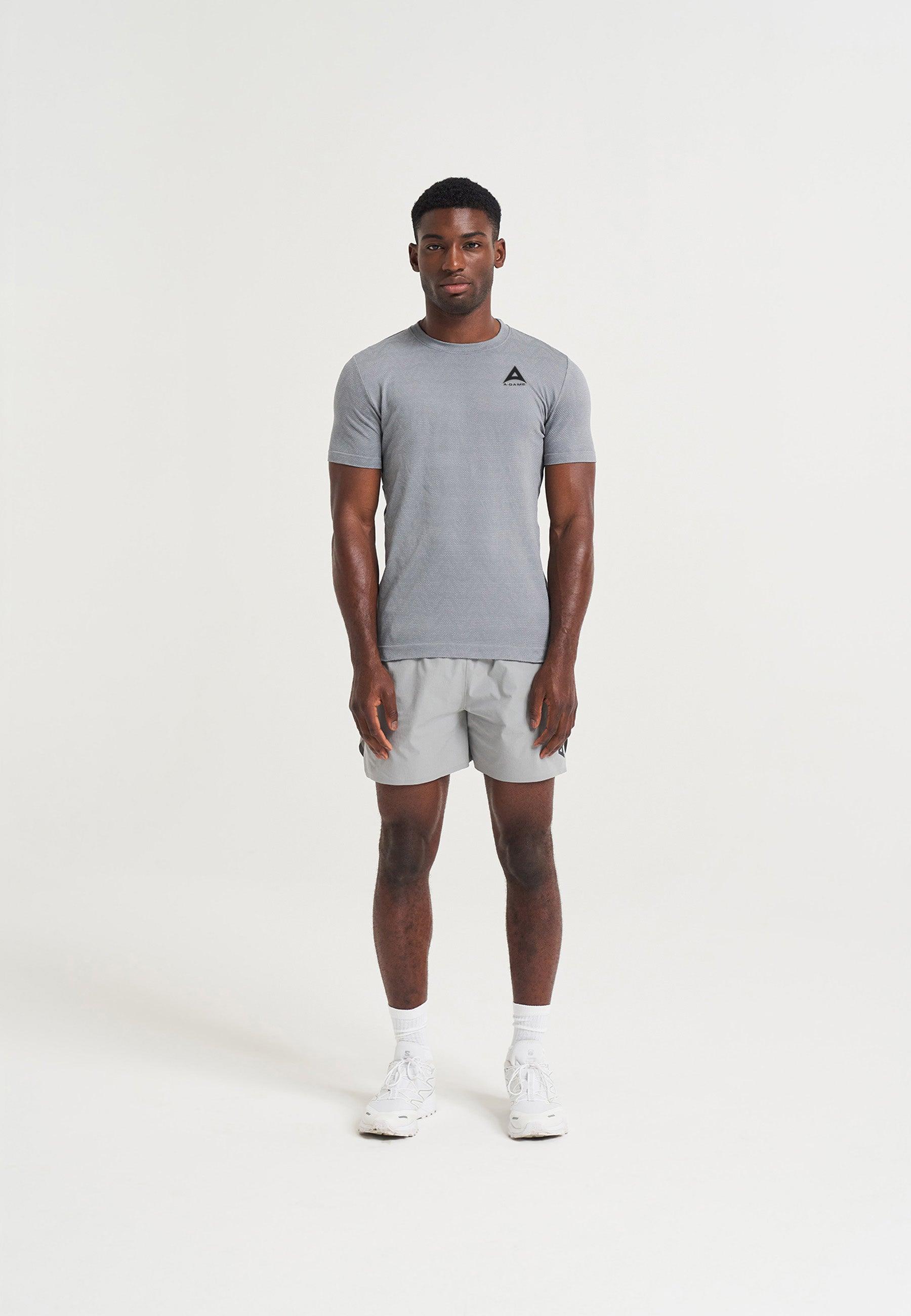 T-SHIRT AVEC LOGO D'ENTRAÎNEMENT SANS COUTURE A-GAME POUR HOMMES - GRIS ACIER