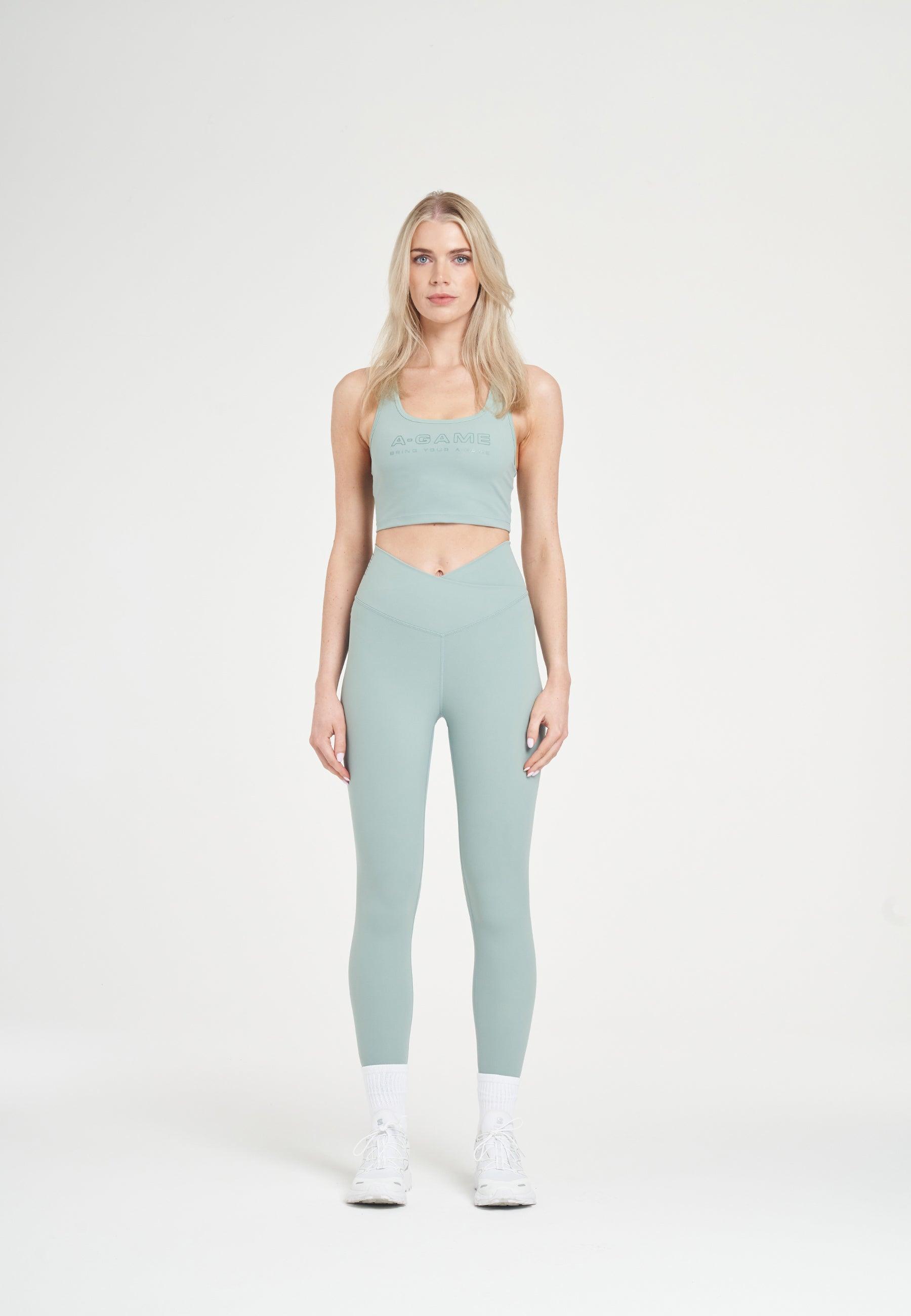 Reggiseno sportivo da donna A-Game con collo quadrato - verde salvia