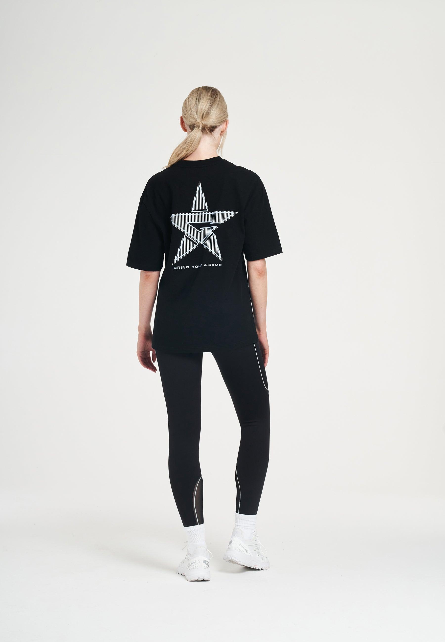 T-shirt rilassata con grafica A-Game Star da donna - Nera