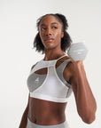 WOMENS A-GAME LAYERED SPORTS BRAS - WHITE/GREY
