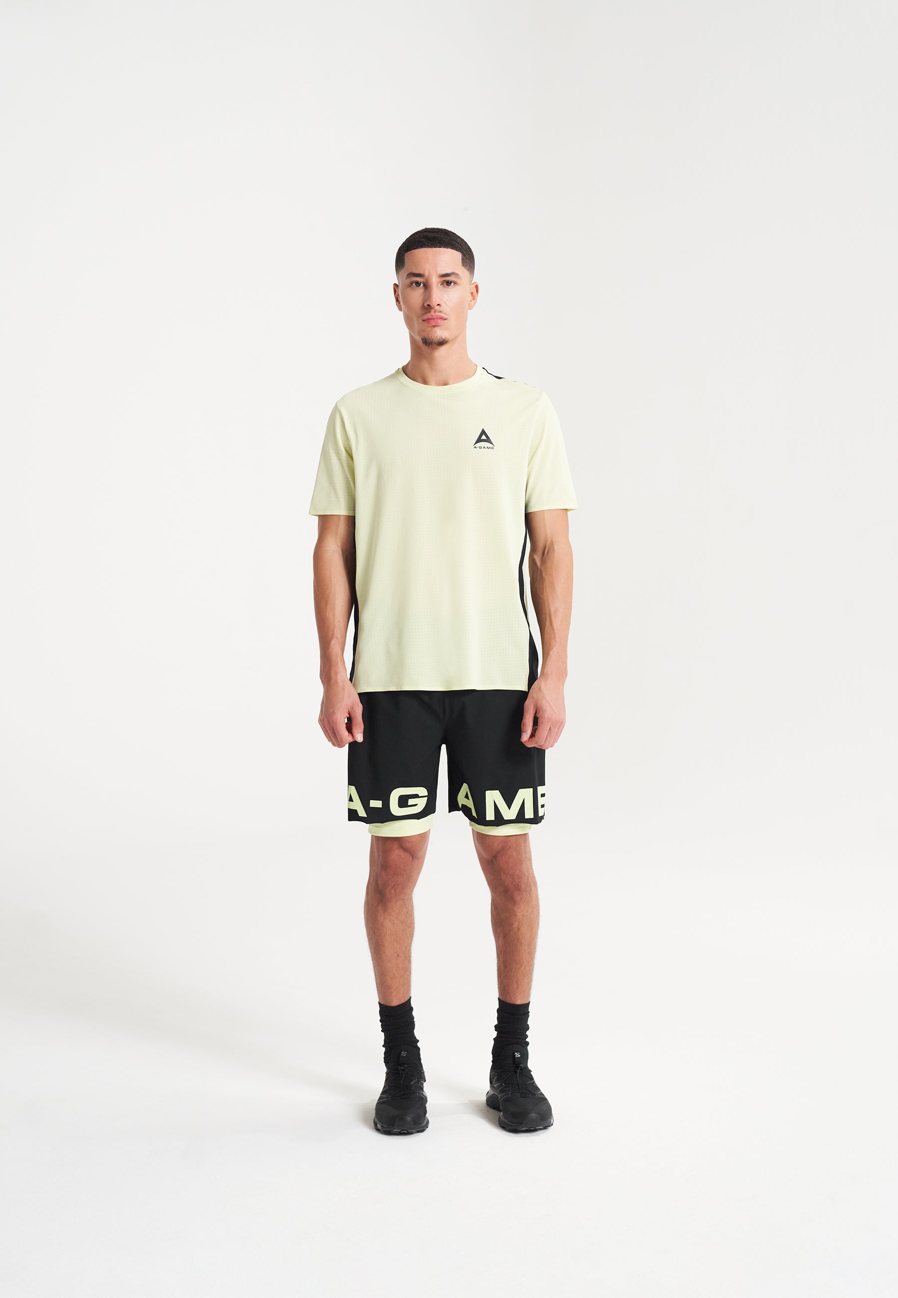 T-shirt d'entraînement à empiècements A-Game pour hommes - Citron vert/Noir