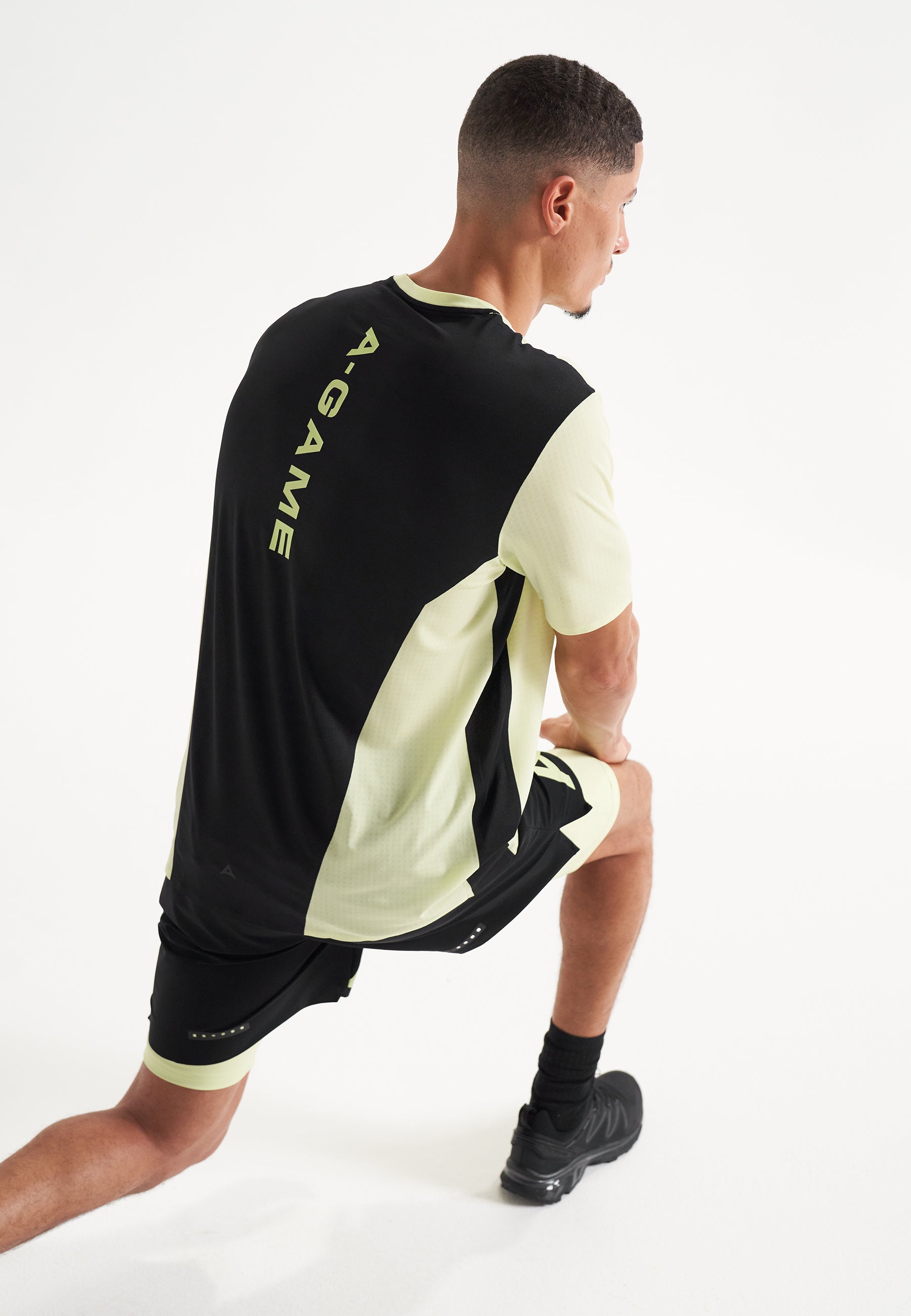 T-shirt d'entraînement à empiècements A-Game pour hommes - Citron vert/Noir