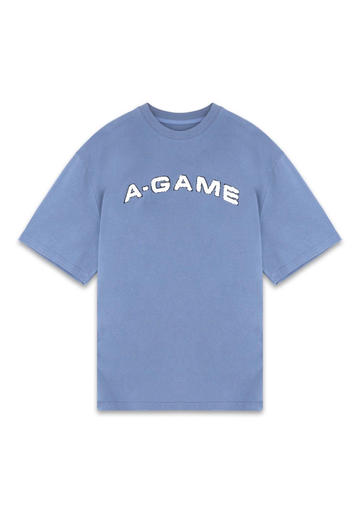 T-shirt rilassata con logo in ciniglia da donna A-Game - Blu elementare
