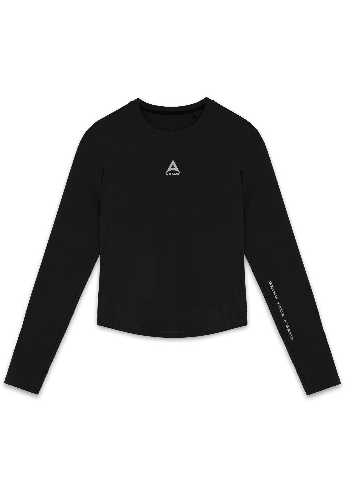 Top da allenamento aderente a maniche lunghe A-Game da donna - Nero