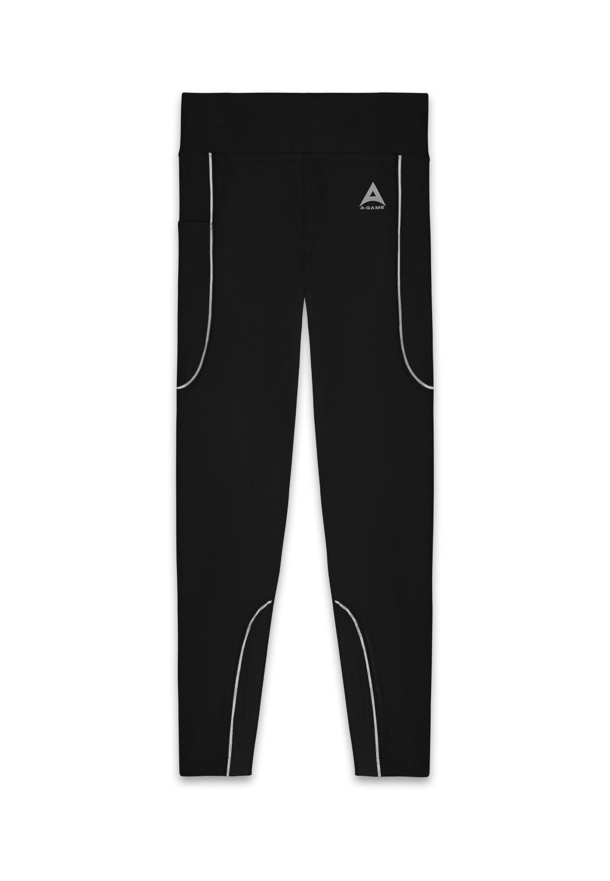 Leggings da corsa riflettenti a vita alta A-Game da donna - Neri