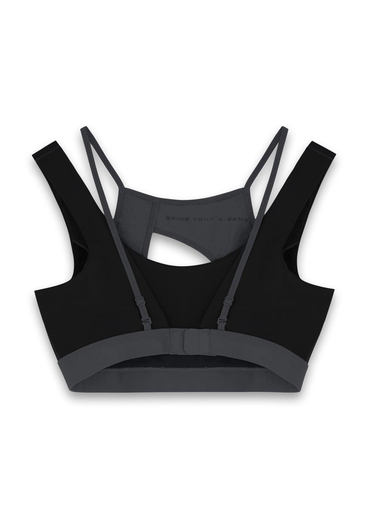 SOUTIEN-GORGE DE SPORT SUPERPOSÉ A-GAME POUR FEMME - NOIR/ASPHALTE