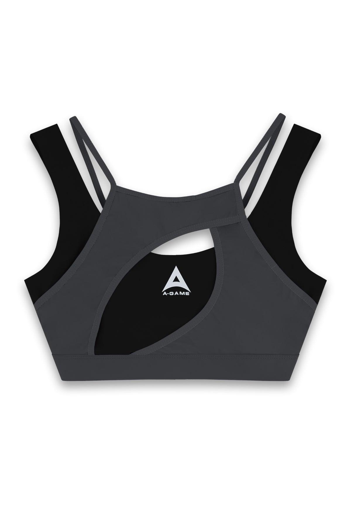 SOUTIEN-GORGE DE SPORT SUPERPOSÉ A-GAME POUR FEMME - NOIR/ASPHALTE